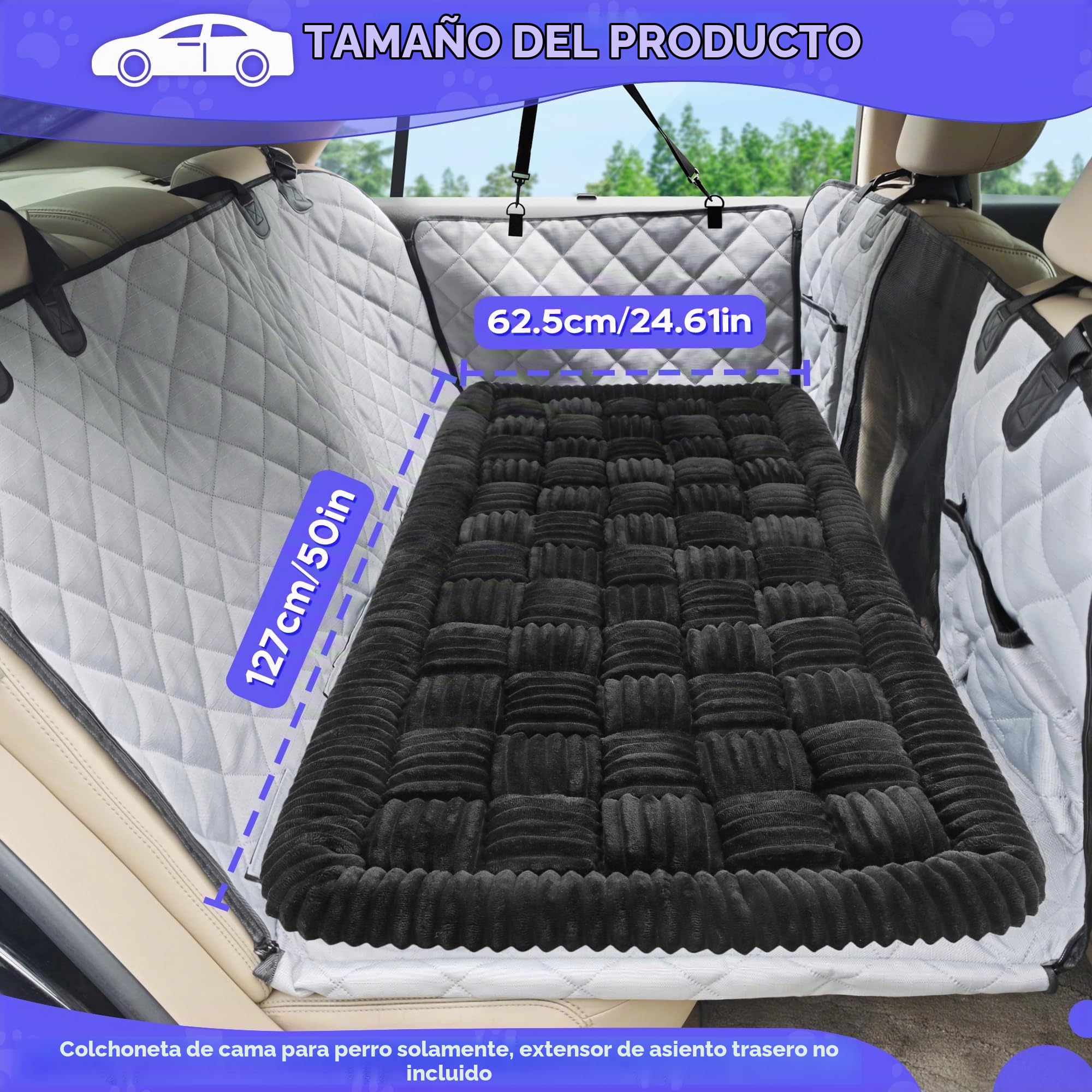 Loiion Cama Perro Grande, Alfombrilla Cama Coche Perro, Fundas Sofa Perros, Manta Suave Antideslizante, Extensiones del Asiento Trasero Fundas de Asiento,127cm×62.5cm