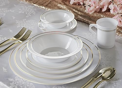 Miniatura 8 de Occasions - 40 piezas plateadas, bajo-plato, lonchera, cuencos (tazón) y platos, Vajilla, A2. Color blanco con borde dorado.