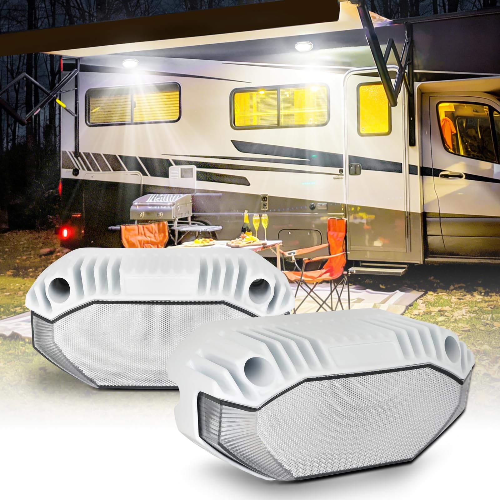 RV Exterior Lights Aluminum, 4200LM LED Porch Lights 5 Inch, IP68 Waterproof LED Scene Cargo Lighting for RV Outdoor Camper Trailers Truck Porches Towing 5th Wheels UTV - 2 Packs White