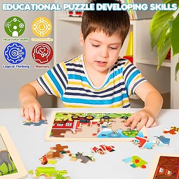 PC 4 Childrenページ Amazon.com: 4-in-1 Farm Wooden Puzzles for Kids Ages 4-6, 24