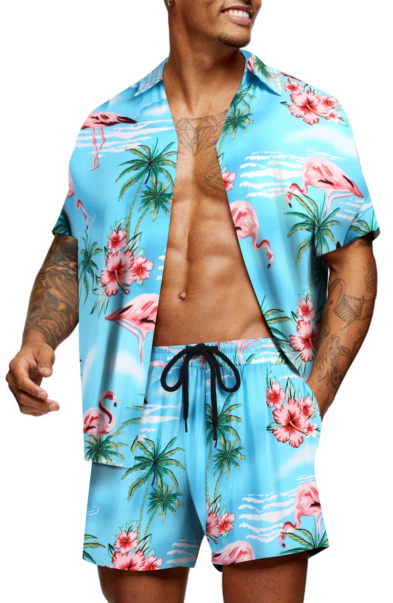 COOFANDY Men's Hawaiian Matching Set Summer Beach 2 Piece Outfits Flower Button Down Shirts and Shorts Vacation Outfits