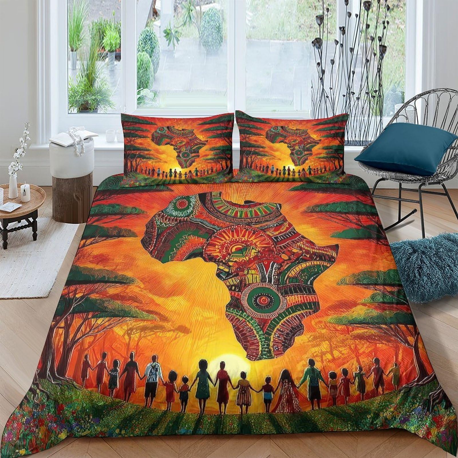 Ctjqhvkz Style-3 3D Printed African Sunset Fitted Sheet Microfiber Soft Tribal Art Mattress Cover Orange Bedroom Decor Single（135X200cm）