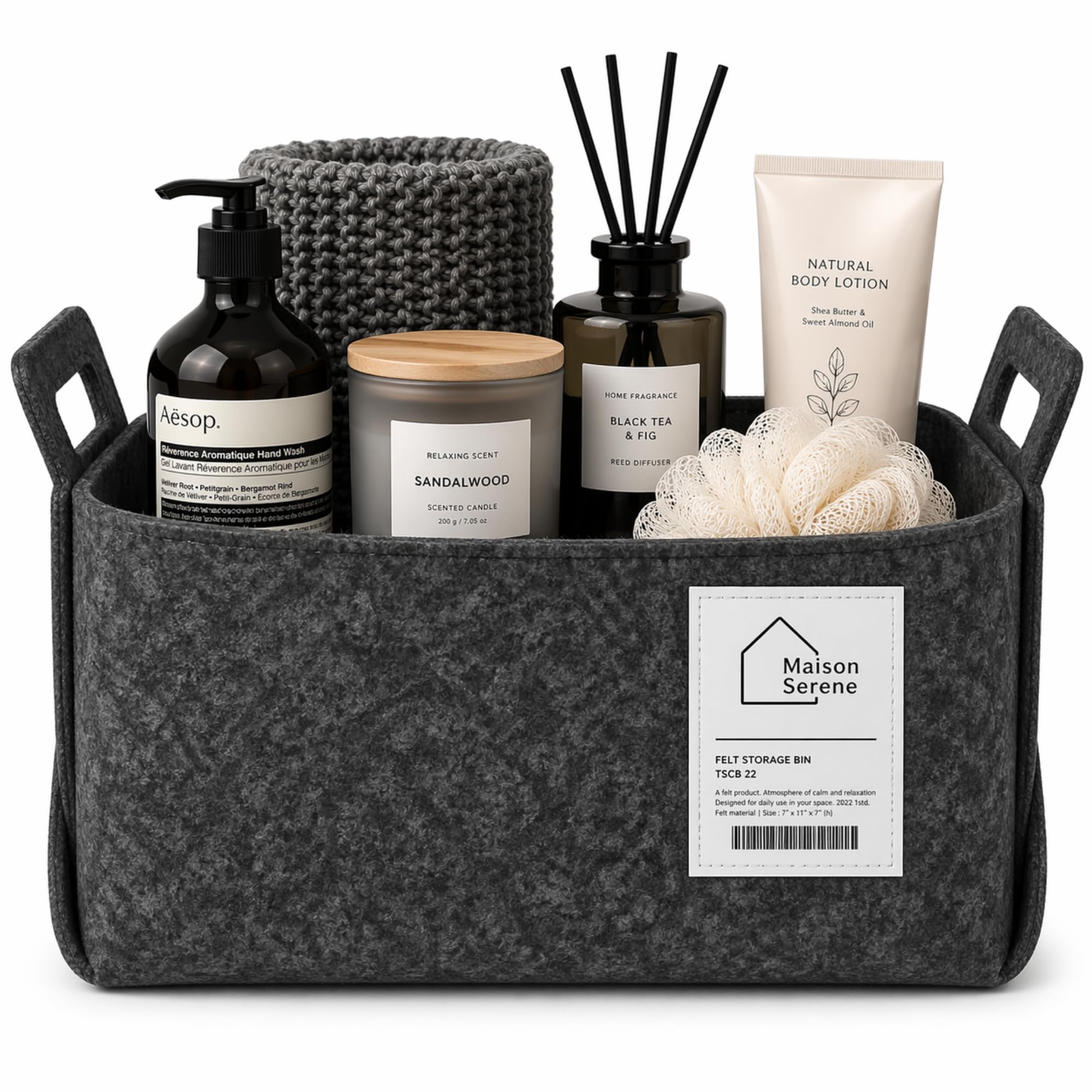 Maison Serene Charcoal Collapsible Felt Storage Basket With Handles, Foldable Fabric Bin Organizer For Shelves, Closet, Toy Storage & Nursery, Large