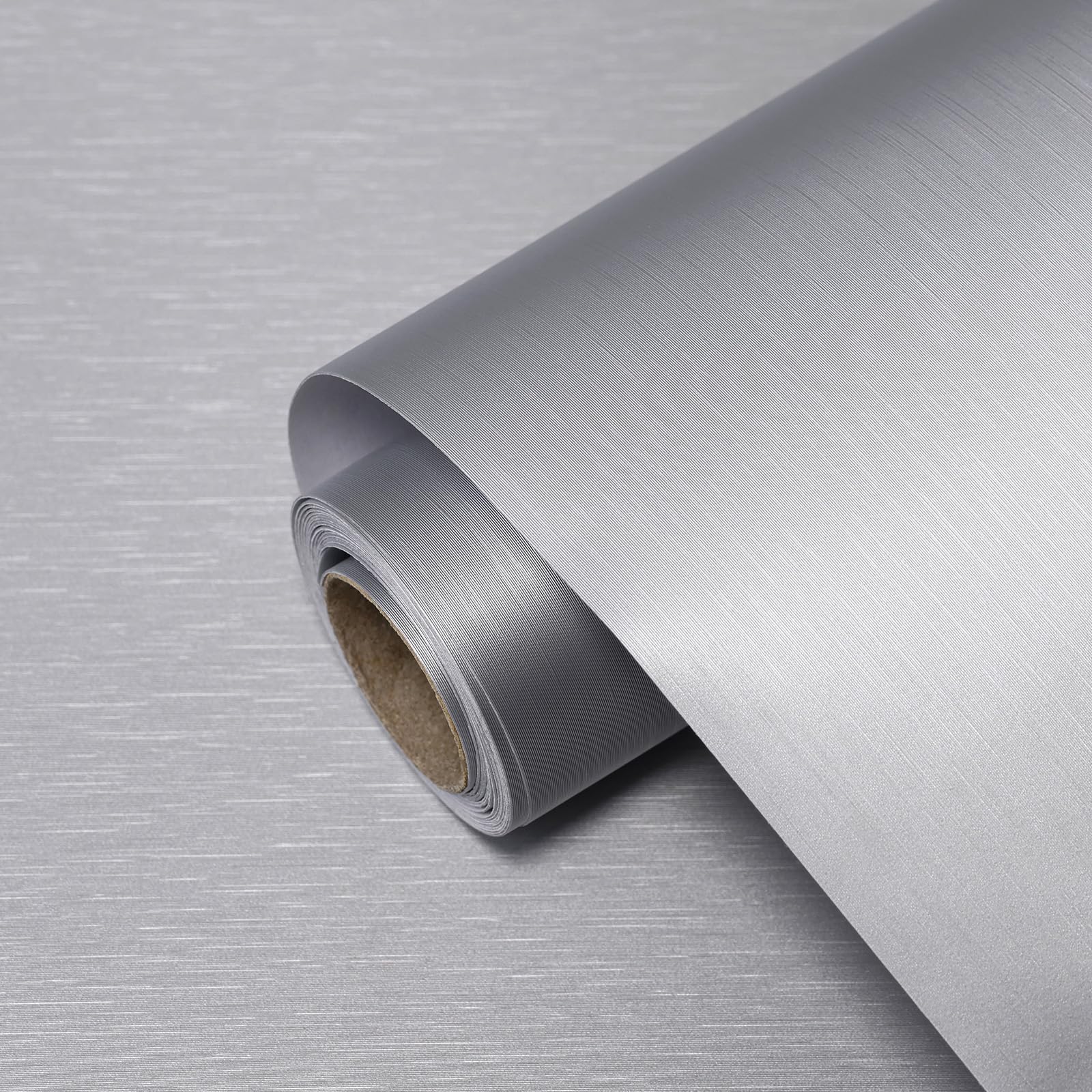 TAPETYLLER Stainless Steel Contact Paper 15.7"x 472" Silver Stainless Steel Contact Papers Peel and Stick Countertop Self Adhesive Thick Texture Vinyl