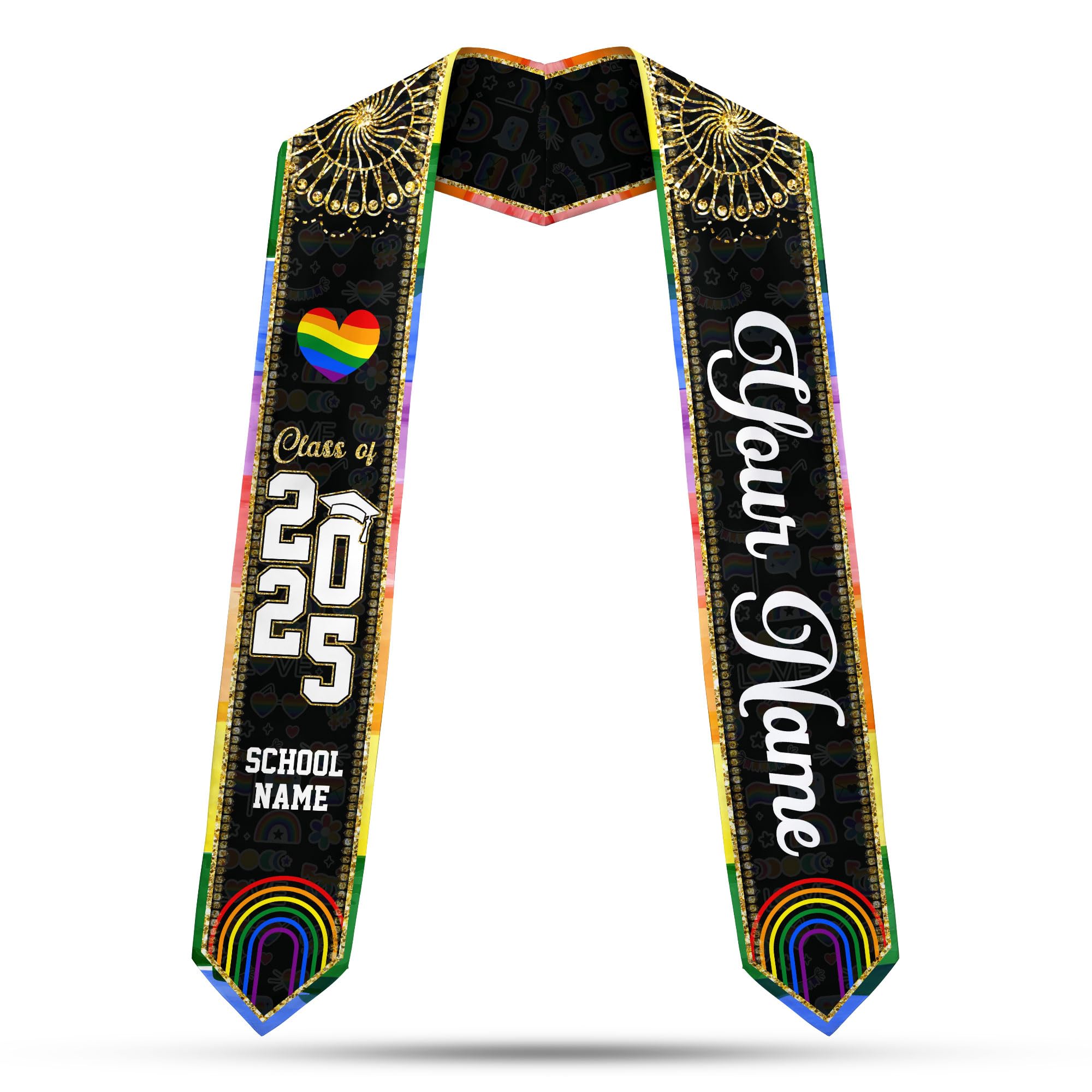 MonkeyVan Rainbow Stole Rainbow Graduation Stole College Graduation Sash LGBT Pride Gift for Graduation's Day LGBT Graduation Lgbt10