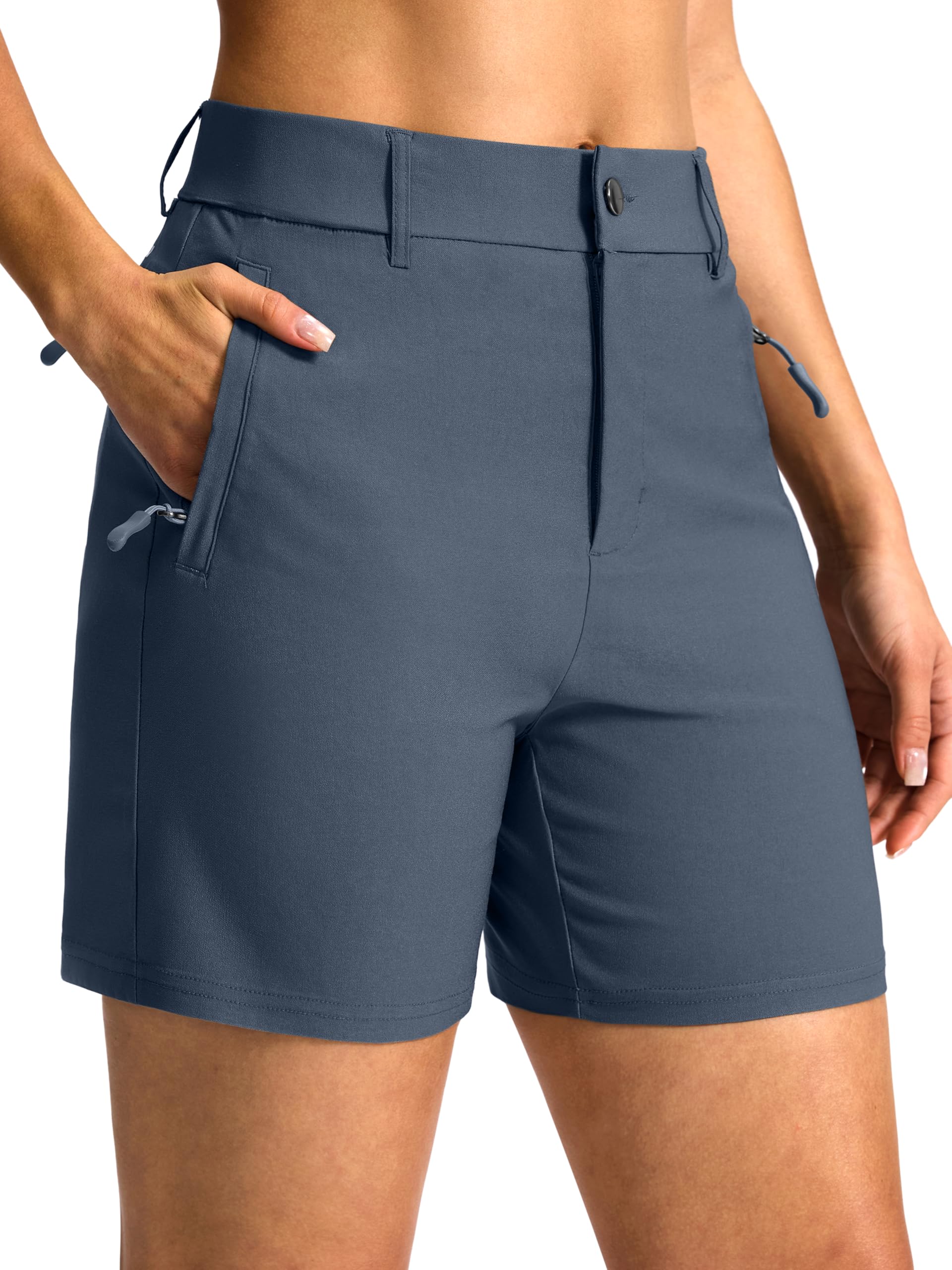 SANTINY Women's 5"/7" Hiking Golf Shorts with 3 Pockets Stretch Quick Dry Outdoor Travel Work Shorts for Women Casual Summer — view 16