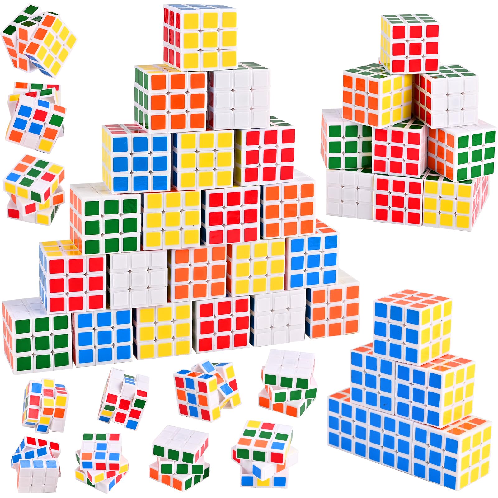 40 Mini Cube Puzzles, 1.18in 3x3, Fun Party Favors for Kids - School Rewards & Classroom Prizes, Perfect for Birthdays, Easter, Christmas & Stocking Stuffers (40PCS-6 Colors (Black))