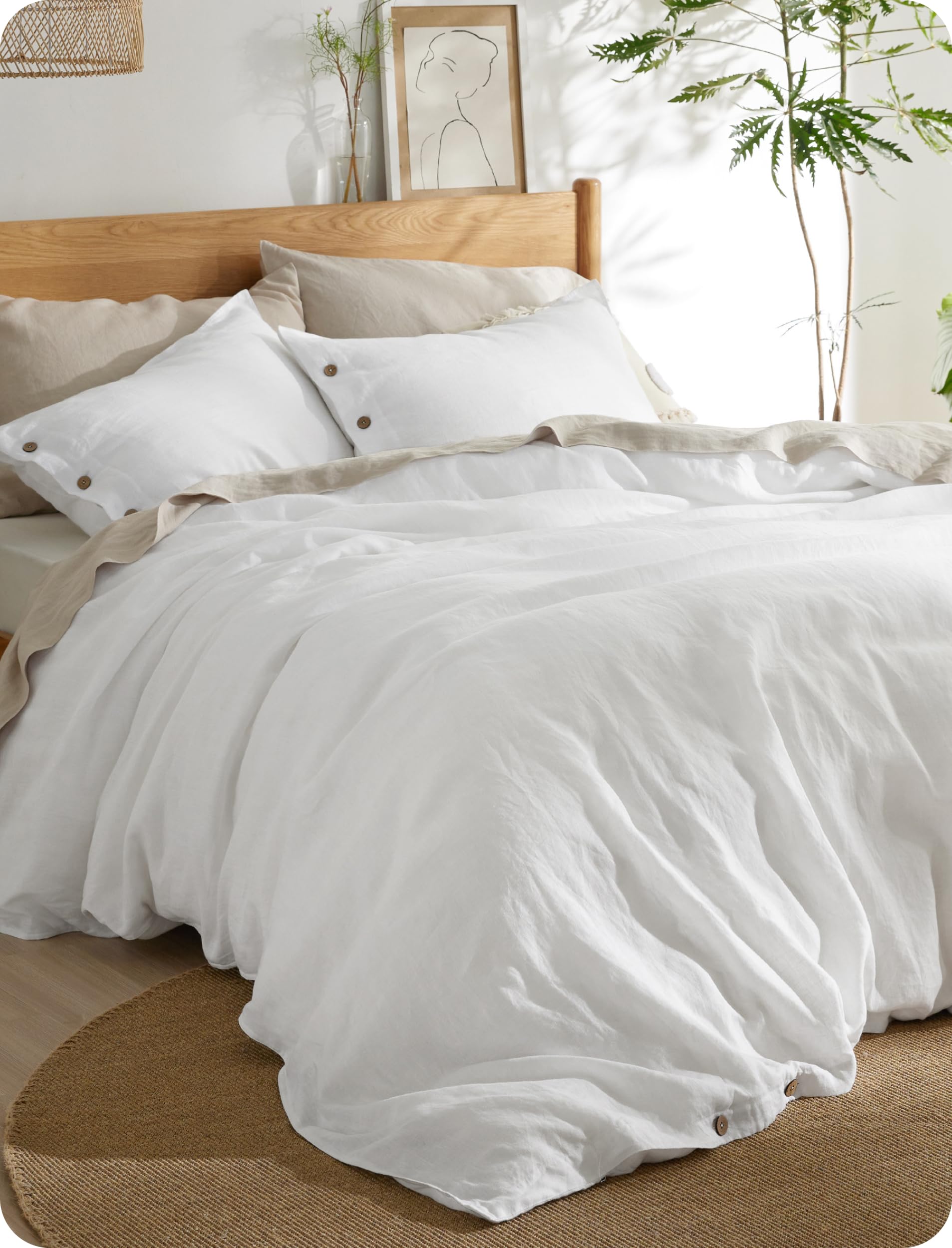 Photo 1 of Bedsure Linen Duvet Cover King - Linen Cotton Blend Duvet Cover, PureWoven Cooling & Breathable Bedding Set for Hot Sleepers, Moisture Wicking & Durable Cover Set 3 Piece (White)