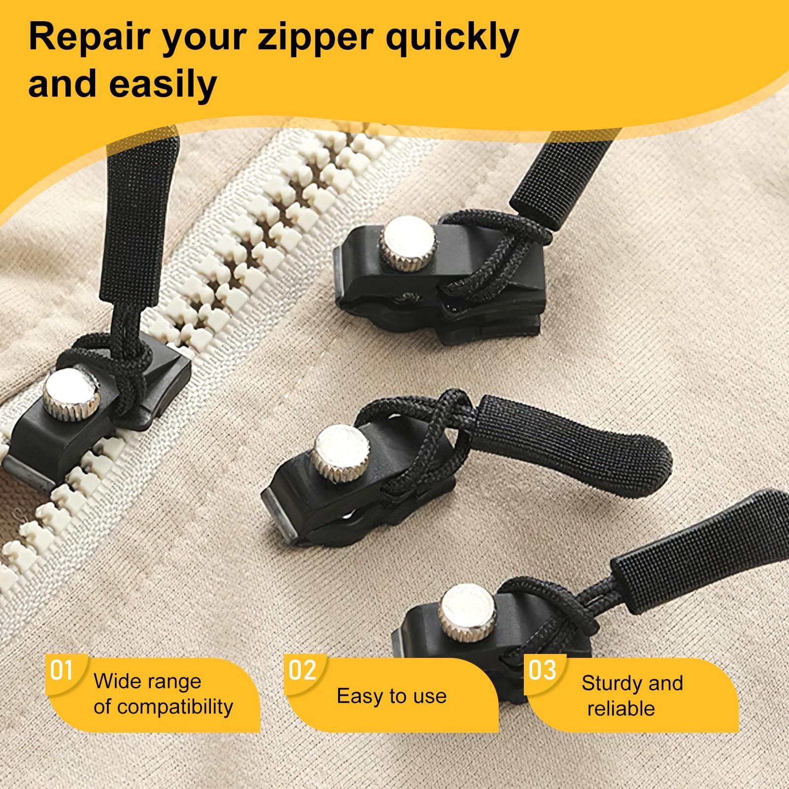 MOLZINY Kit Riparazione Cerniere 12 Pezzi - Cursori Per Zip 3 Misure, Per Giacca, Borsa, Valigia