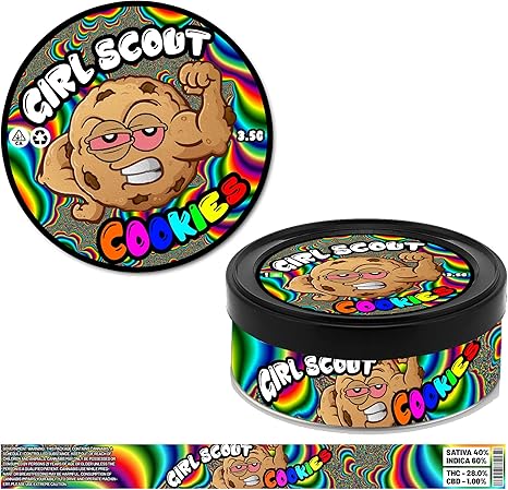 Green Buddha 30 x Girl Scout Cookies Cali Original Pressitin Stardawg Ring Pull Tin + Deckel & Premium Laser gedruckte Rx Etiketten Aufkleber – nur ...