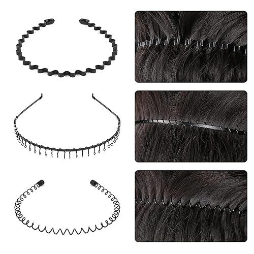 Miniatura 4 de Diademas de metal, 6 unidades, unisex, color negro, para primavera, onduladas, para deportes, yoga, bandas antideslizantes para exteriores