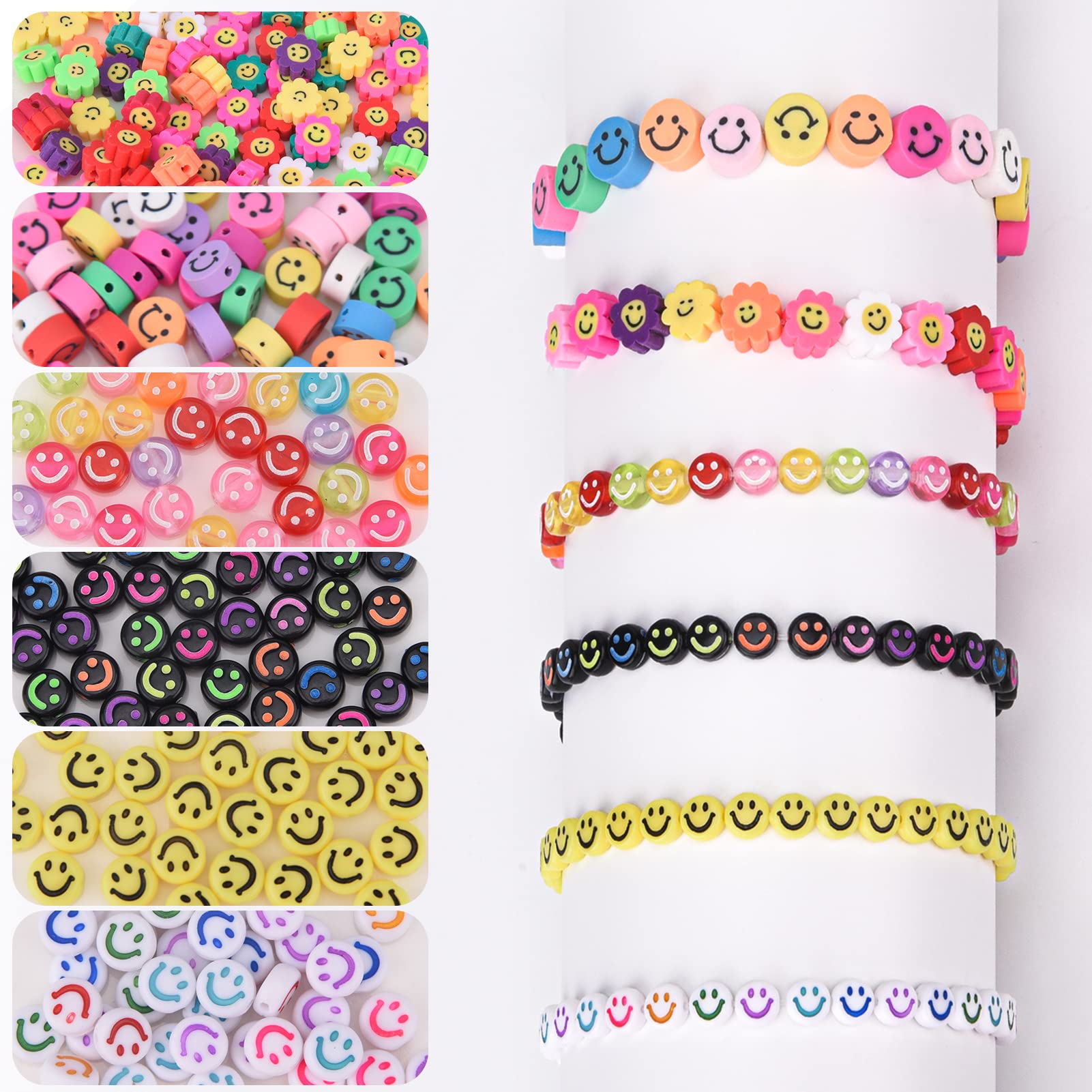 Xinzistar 300 Pcs Smile Face Beads for Bracelet Making, Smile Face Acrylic Beads, Colorful Smiley Beads, Arts and Crafts, DIY Charms Bracelet Necklace Craft Making Accessories
