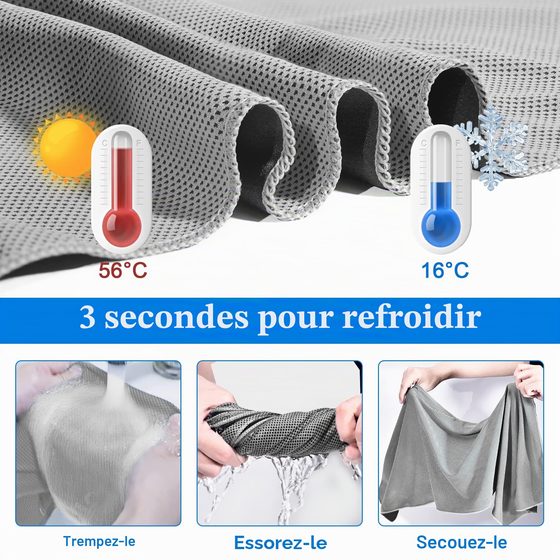 Sukeen Lot de 2 serviettes rafraîchissantes pour le cou, douces, respirantes, serviettes de sport, serviettes de sport, serviette de glace, serviette en microfibre fraîche pour homme et femme, pour