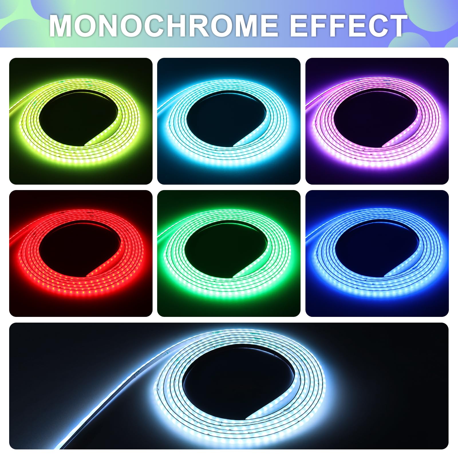WS2812B COB LED Strip Kit, 1m 3mm Ultra Thin Smart IC RGB USB Light
