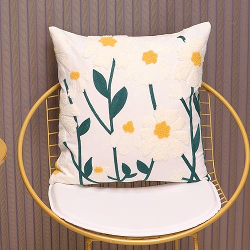 Miniatura 5 de Pilmandu Juego de 2 fundas de almohada decorativas bordadas para sofá fundas de almohada cuadradas para dormitorio sofá decoración de granja 18 x 18