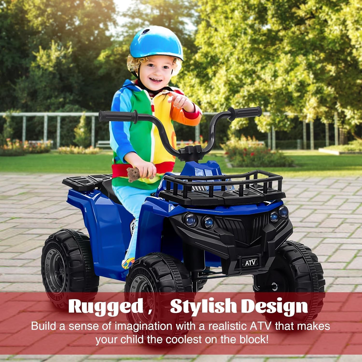 12V Quad Eléctrico para Niños 4.5Ah, 2 Motores, 4 Ruedas, 4 Faros LED Delanteros, Música, 2 Velocidades, para 2–5 Años, Azul