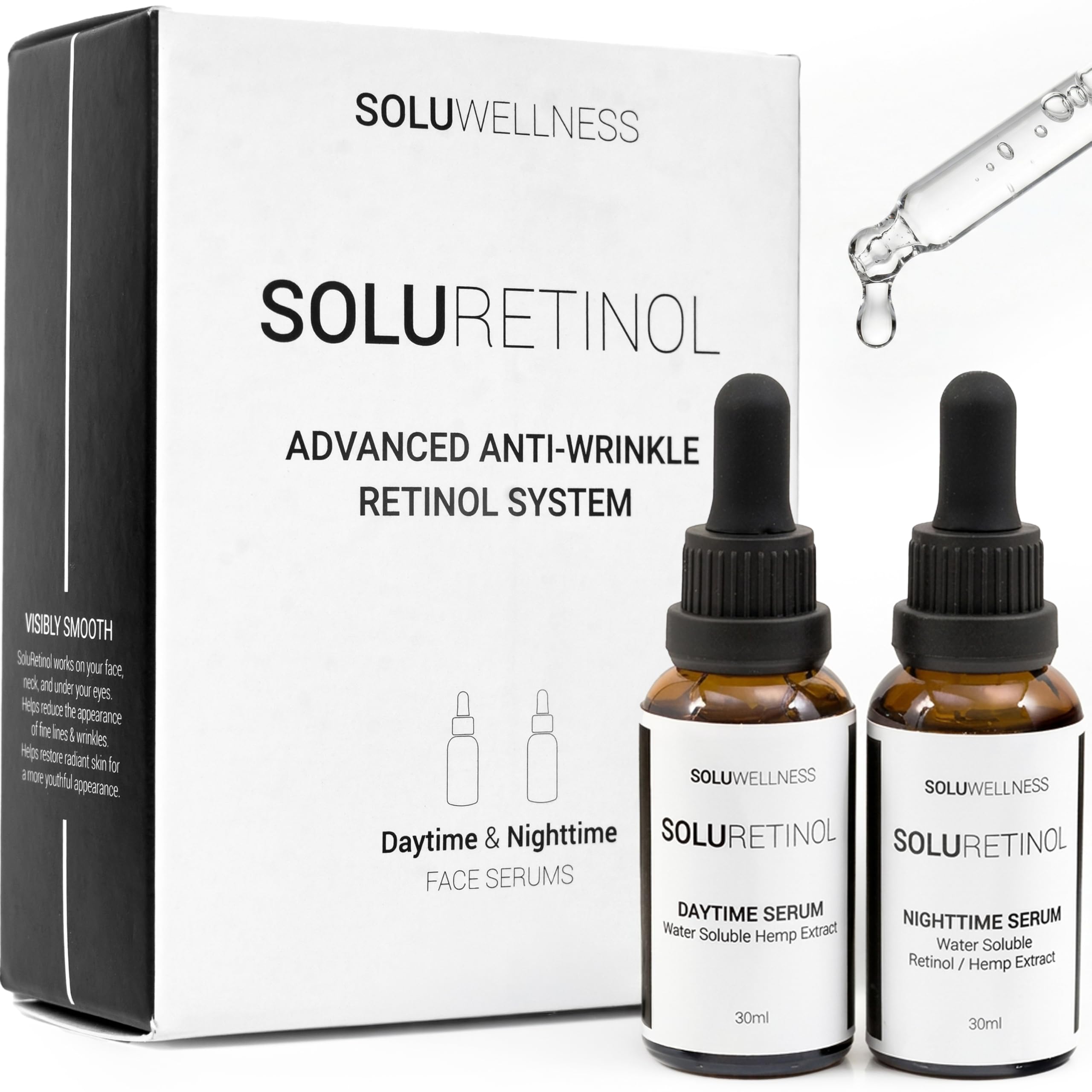 Photo 1 of SoluRetinol Retinol Serum for Face Wrinkles – Skin Renewing Day & Night System (2 x 30 ml) – Anti Aging Skin Booster Serum, Moisture-Locking Duo for Eyes, Neck & Deep Lines