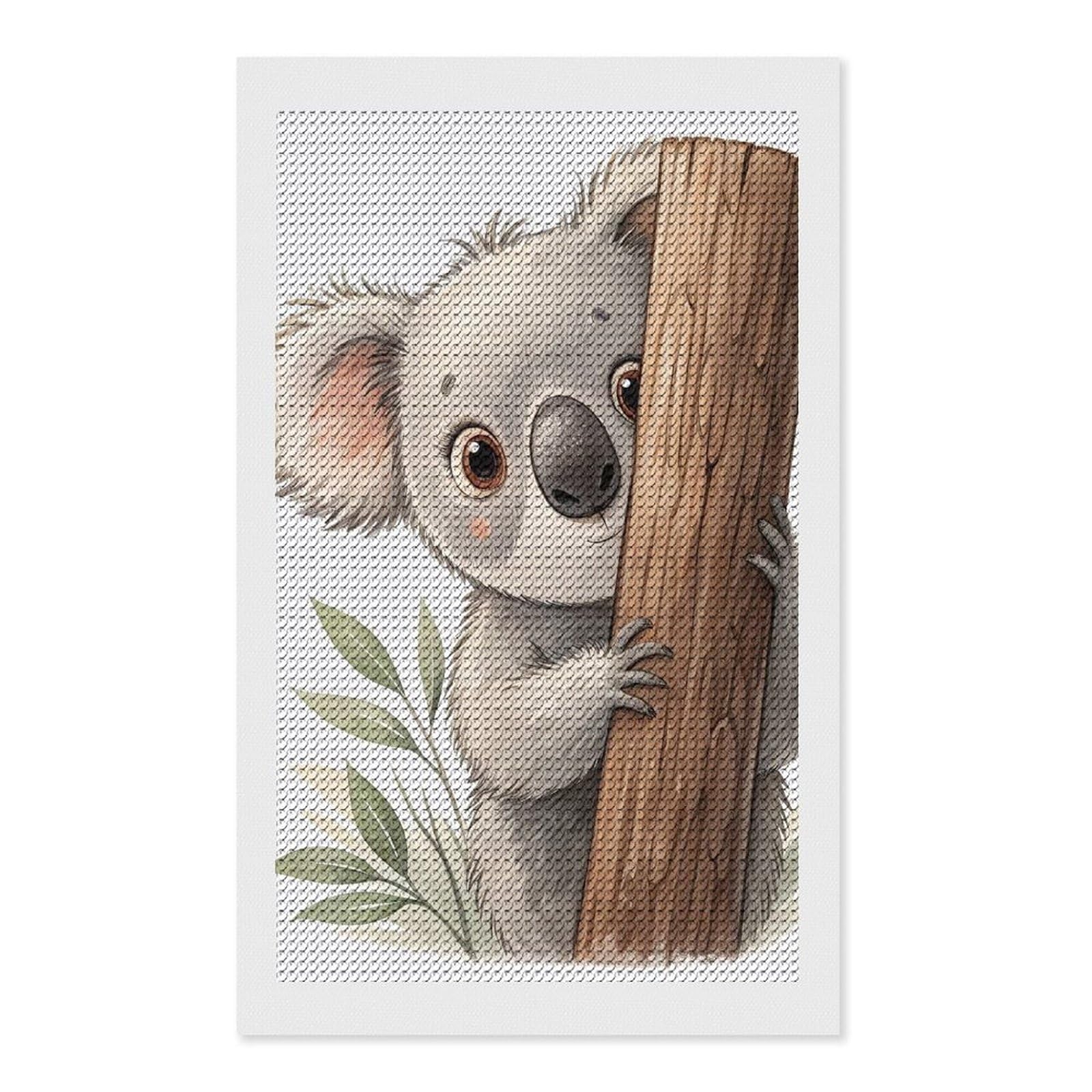 Junmoney Cute Koala Peeking from Behind A Tree Diamond Art Kit 12"x20", for Beginners, Vintage Style Decor, Good for Quiet Evenings, Festive Craft Gift