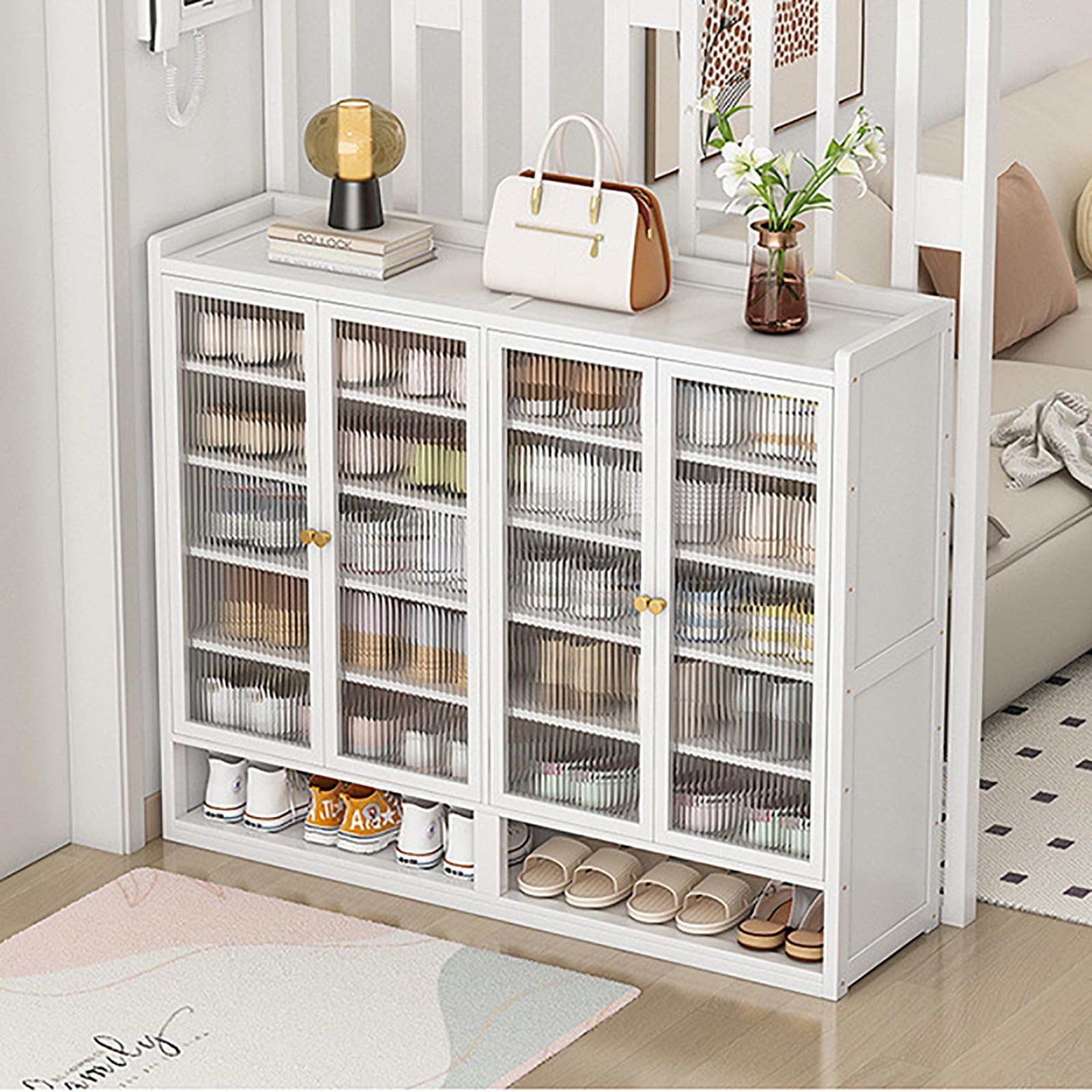 Meuble à chaussures à 7 niveaux avec portes acrylique pour un rangement protecteur