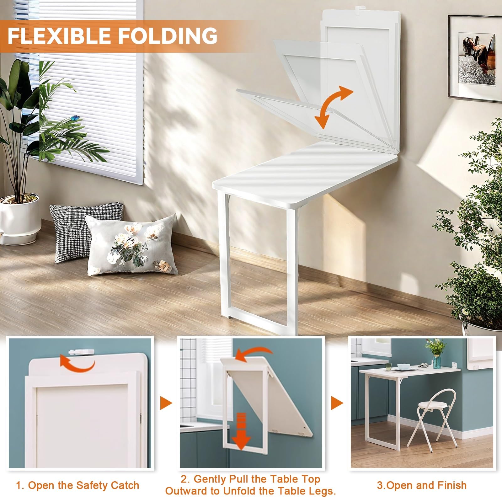 Blanche Table De Balcon 90×60cm Table Escamotable Murale Rabattable Fixés Au Mur Table à Manger Murale, Idéal pour Table De Cuisine Table Salon Petites Pièces