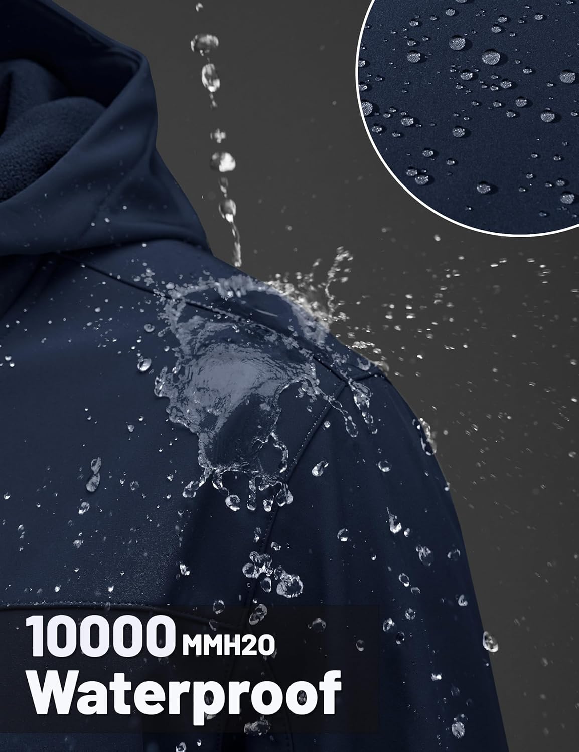 TACVASEN Men's Softshell Jacket with Hood Waterproof Fleece Coat Winter Windbreaker Lightweight Rain Jackets - Image 2