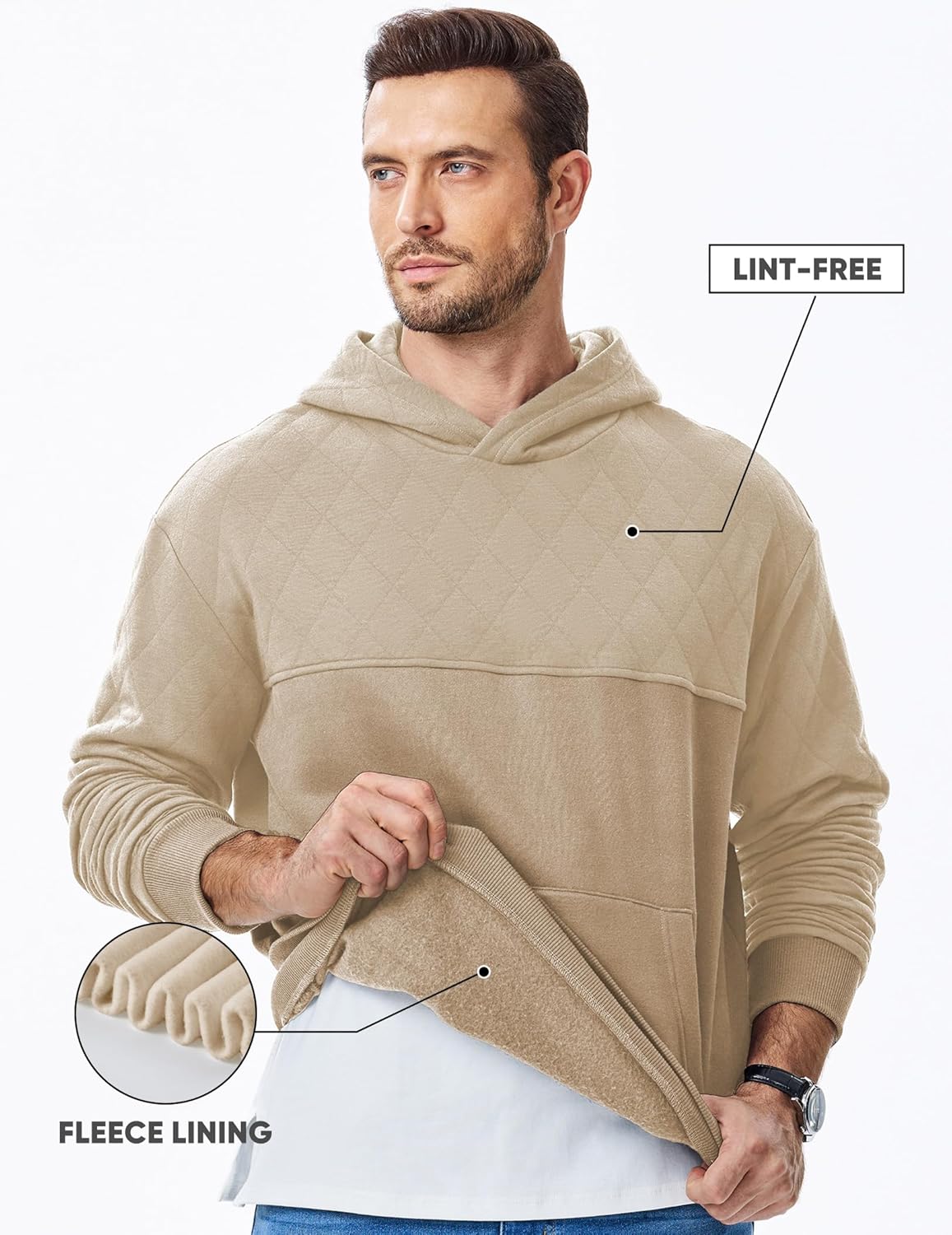 JMIERR Mens Casual Hooded Collar Fleece Hoodies Pullover Sweatshirts Warm Long Sleeve Shirts - Image 3