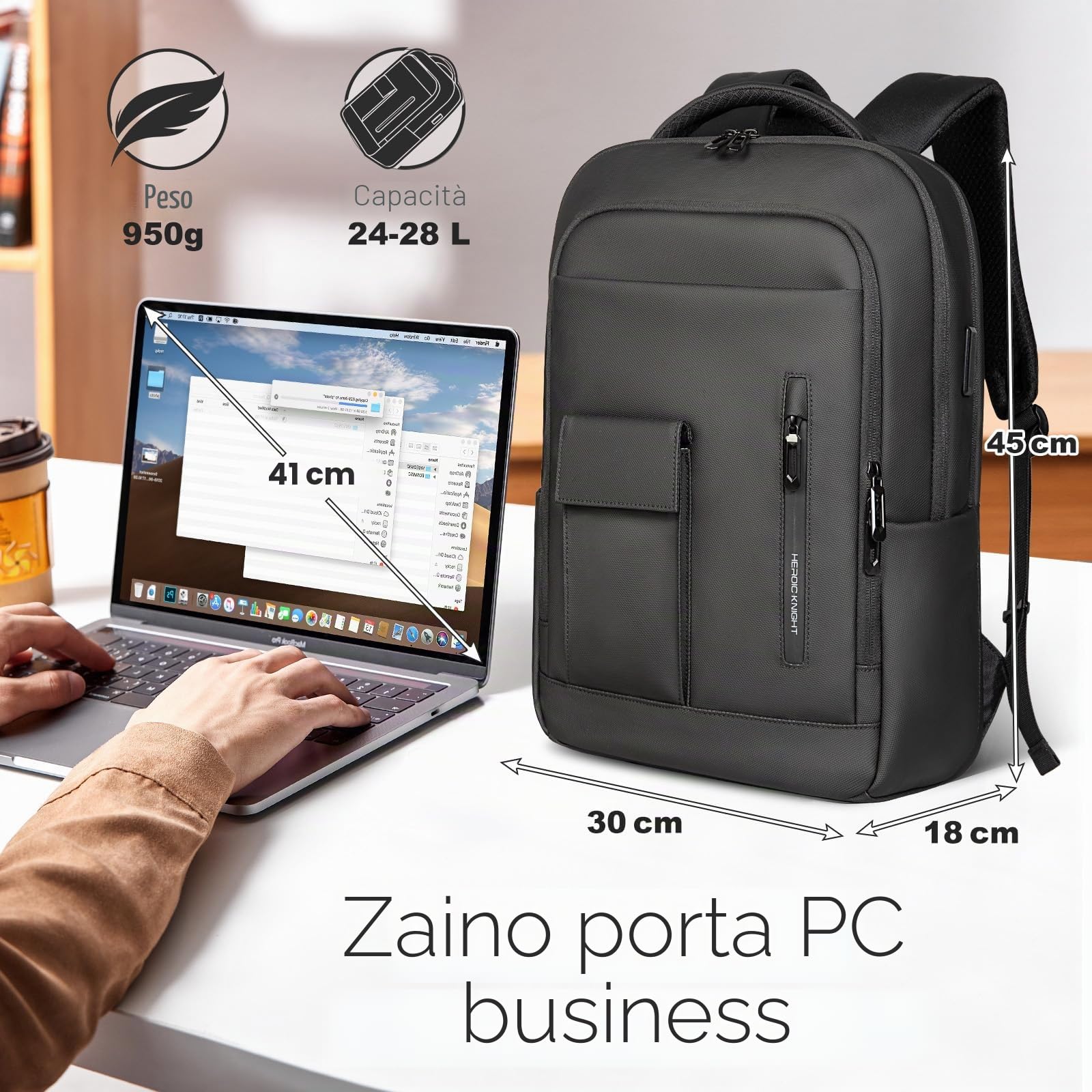 Zaino Uomo per Laptop Computer Zaino da Lavoro da 16 pollici con Porta di ricarica USB Zaino Porta PC da Viaggio Leggero Resistente all'acqua e Antifurto per Ufficio Lavoro Università Scuola-Nero