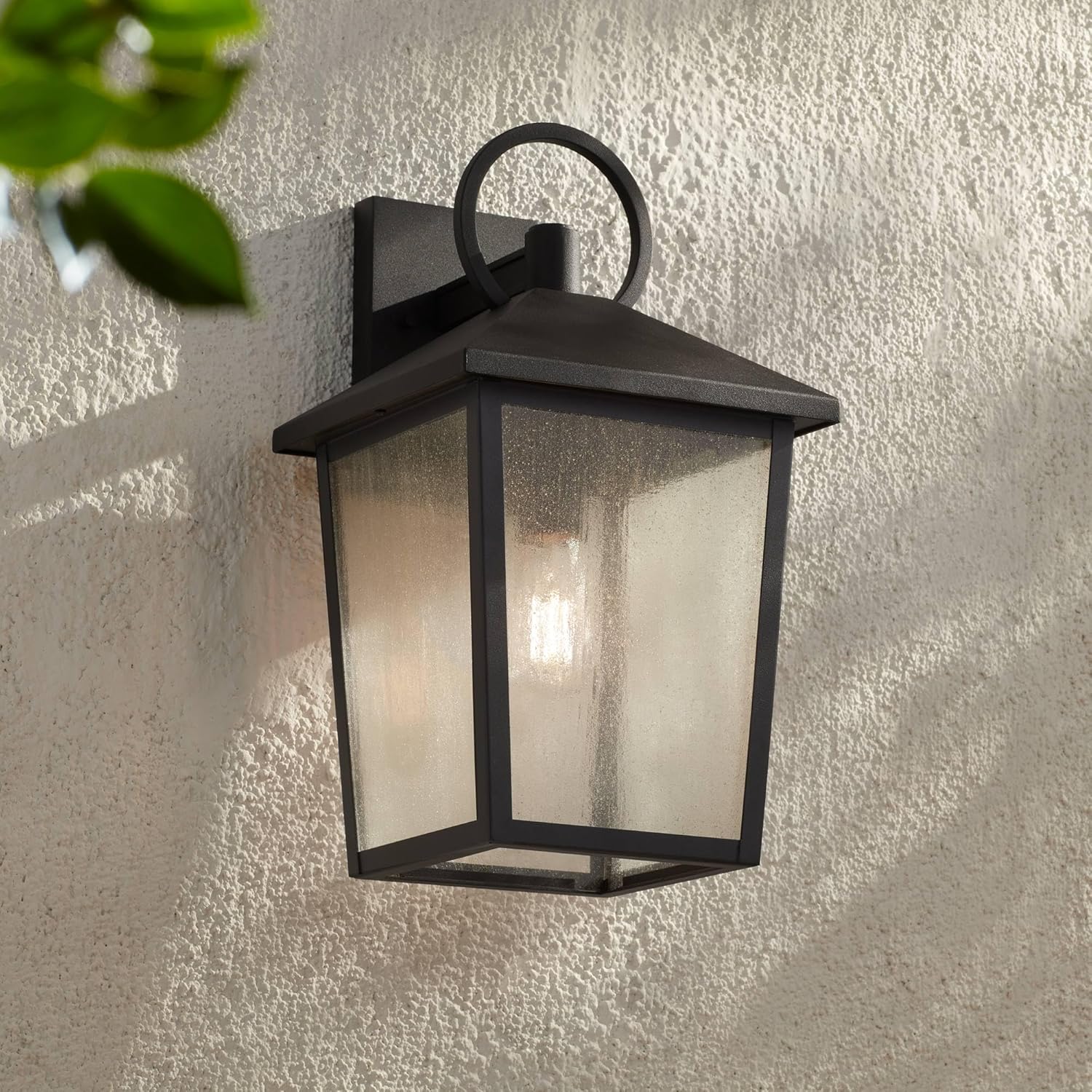 John Timberland Westmont 18" High Modern Marine Grade Outdoor Wall Light Fixture Mount Porch House Exterior Outside Lantern Weatherproof Sand Black Aluminum Seeded Glass Shade Front Door Patio