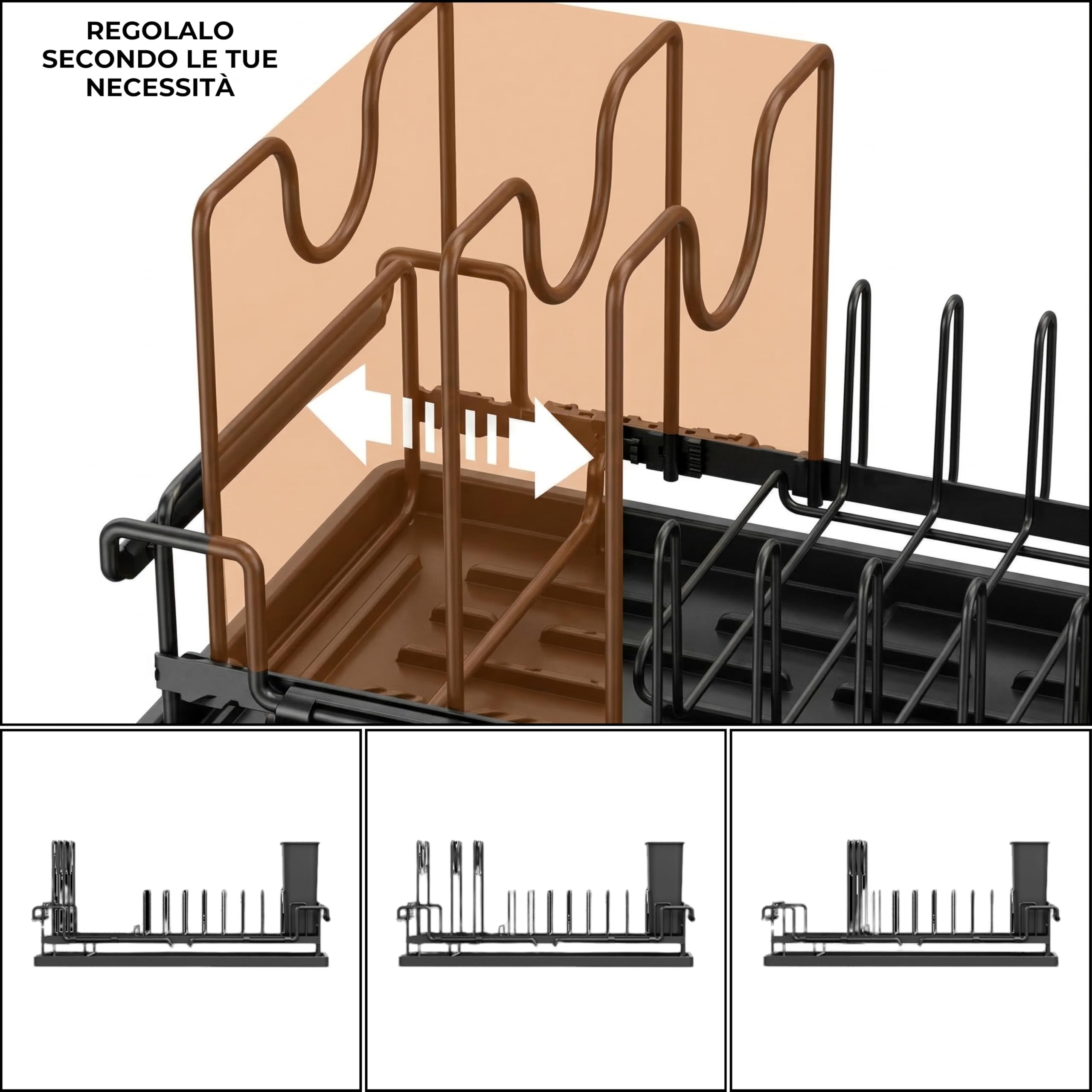 Erreke Scolapiatti Estensibile sopra il Lavello con Tappetino in Silicone Multiuso, Scola Piatti Regolabile in Acciaio Inox, Portaposate, 17,6 x 38-50 cm, Nero | Scolapiatti da tavola. Scolapiatti regolabile in acciaio inox. Porta posate. Guadagno posto