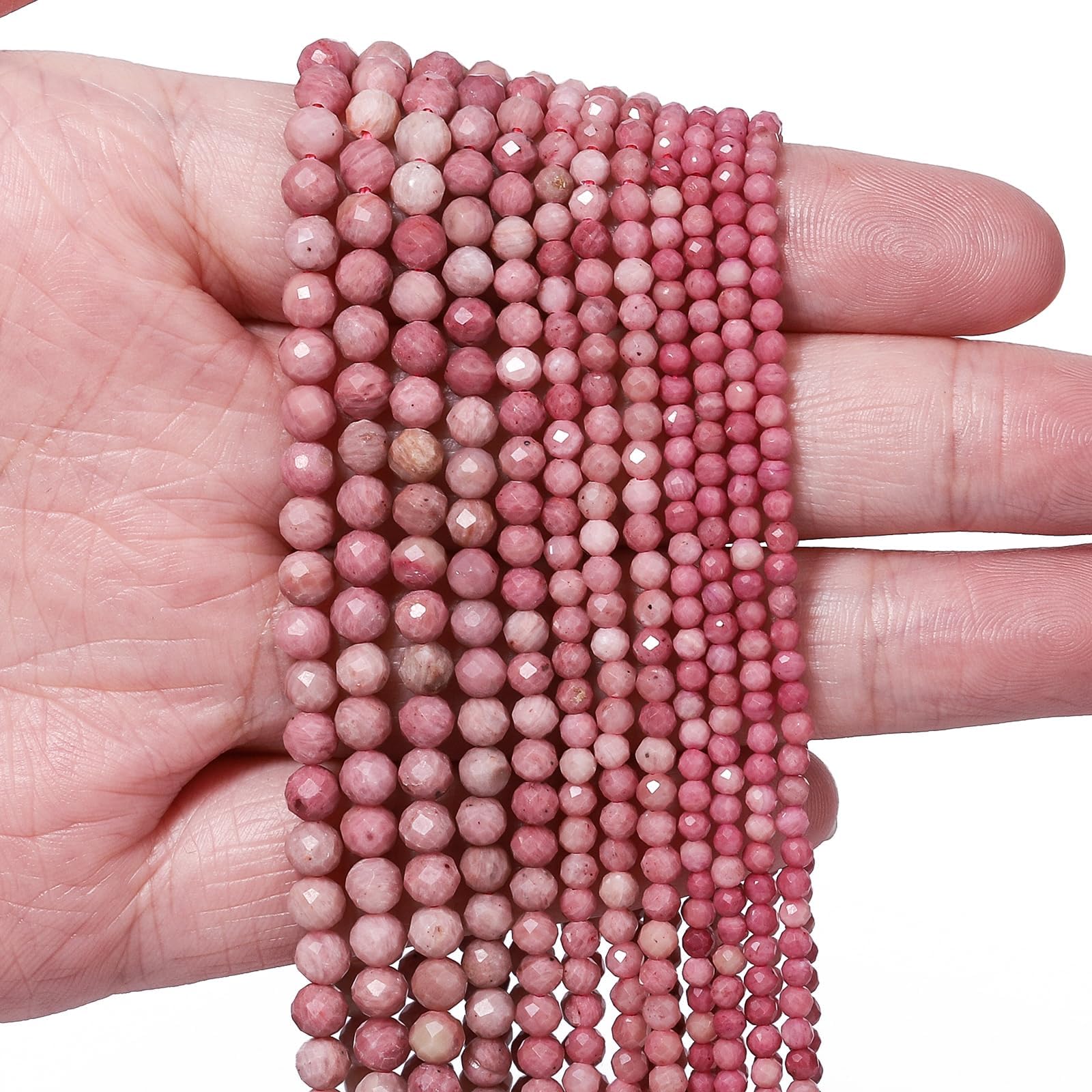 2mm 180pcs Natural Red Rhodonite Stone Beads, Songxi Small Faceted Round Loose Gemstone for Jewelry Making, DIY Art and Craft, Bracelet Necklace (1 Strand)