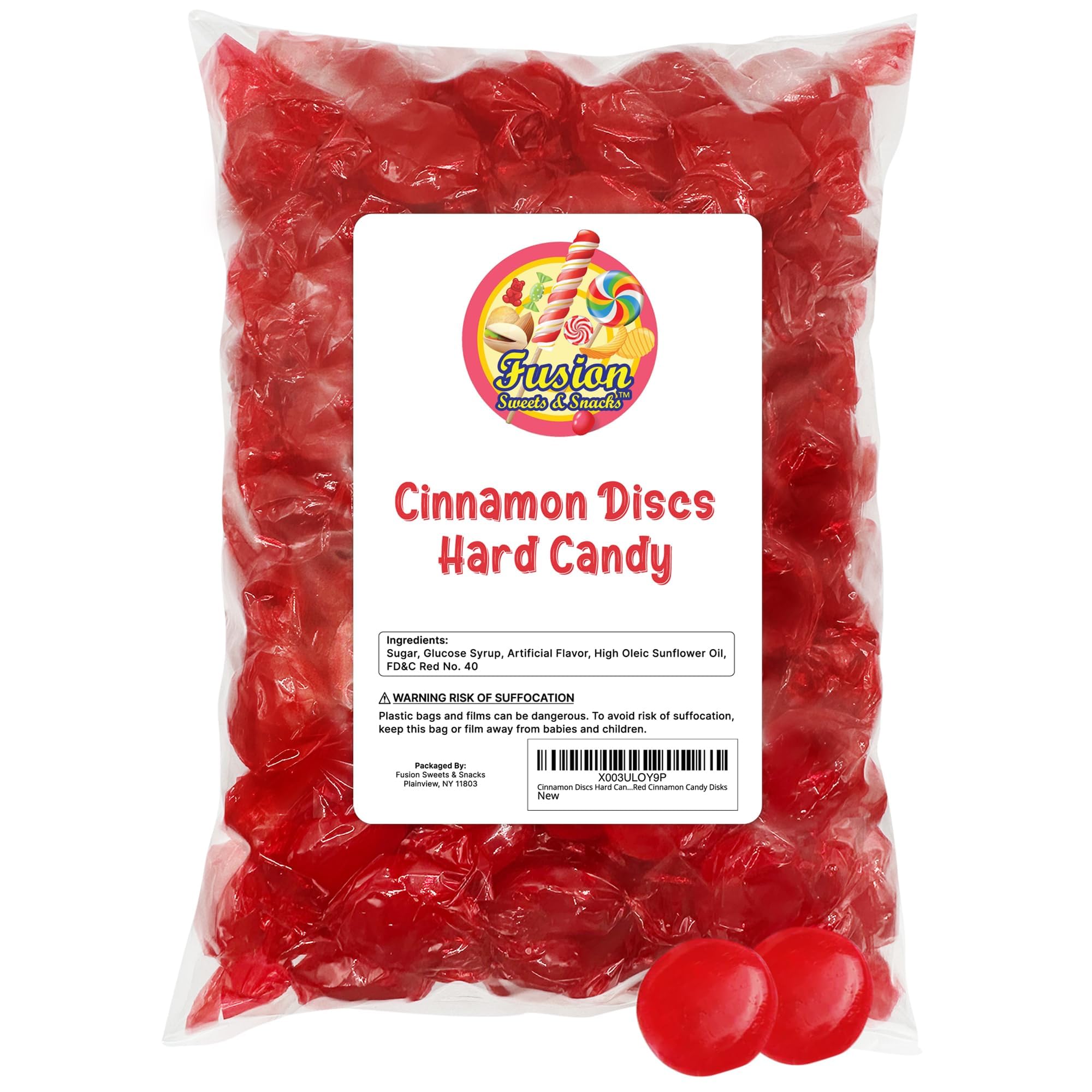 Cinnamon Discs Hard Candy - Bulk 1 Pound Individually Wrapped Red Cinnamon Candies (Approx 75 Pieces) - Holiday Bulk Candy