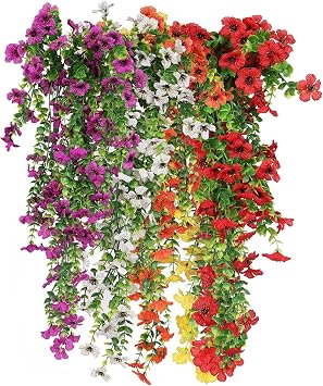 Leixi 5Pcs Artificial Hanging Flowers, Multicolor UV-Resistant Fake Hanging Plants Flower Bouquet for Wall Home Room Garden Yard Patio Wedding Indoor Outdoor Decoration
