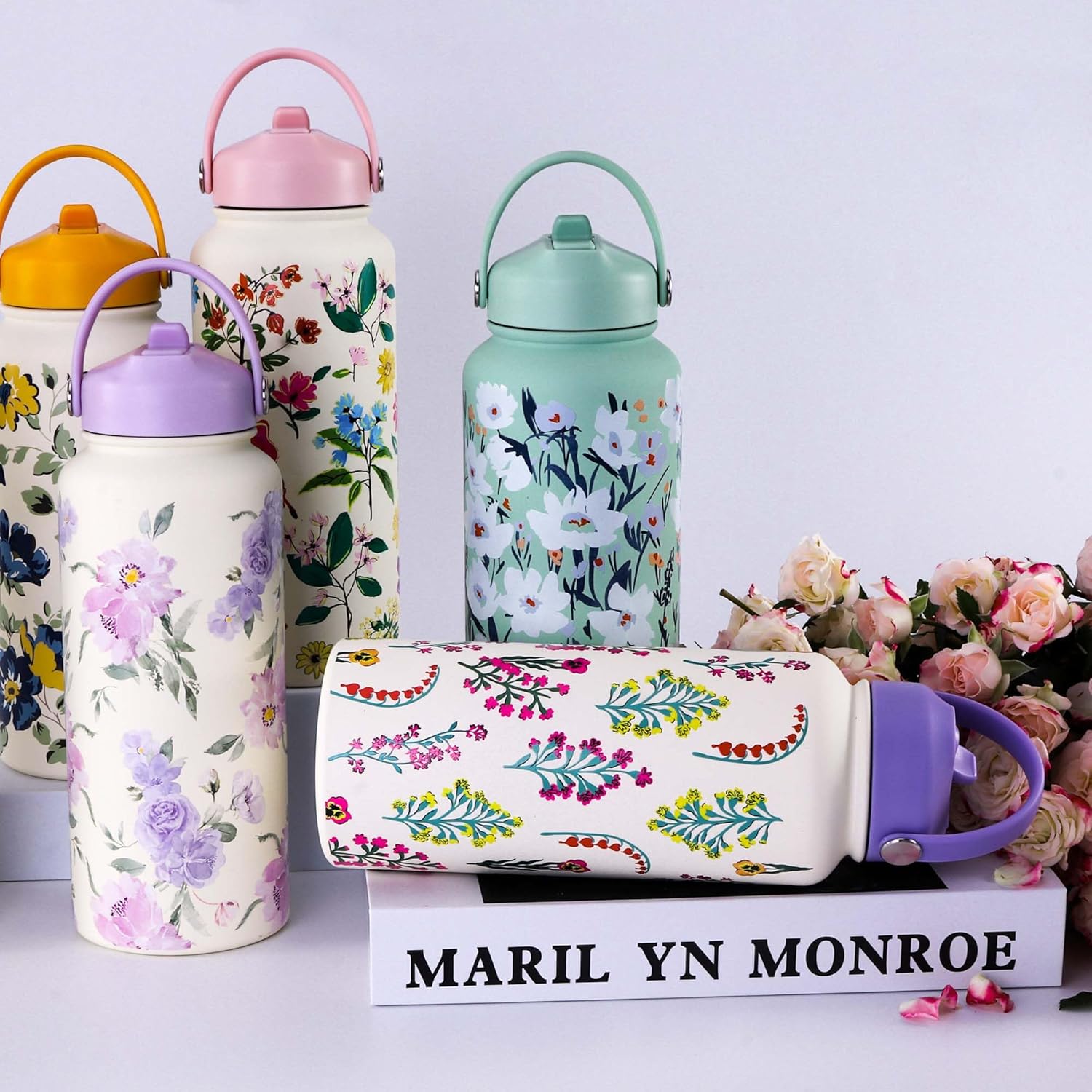 Goetland Flowers Water Bottle Beverage Bottle with Straw Lid 32 oz Stainless Steel Wide Mouth Vacuum Insulated Cute UV Printing Leak Proof For Women Girls Kids Bright Yellow - Image 7