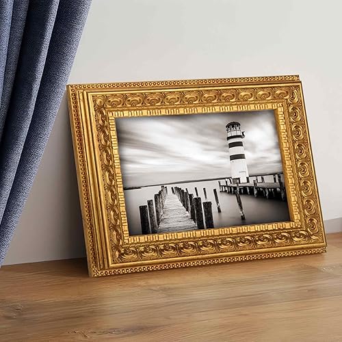 Miniatura 10 de Marco de fotos clásico adornado marrón oscuro antiguo de 11 x 14 pulgadas, con paspartú para fotos de 8 x 10 pulgadas, dibujos, protección de