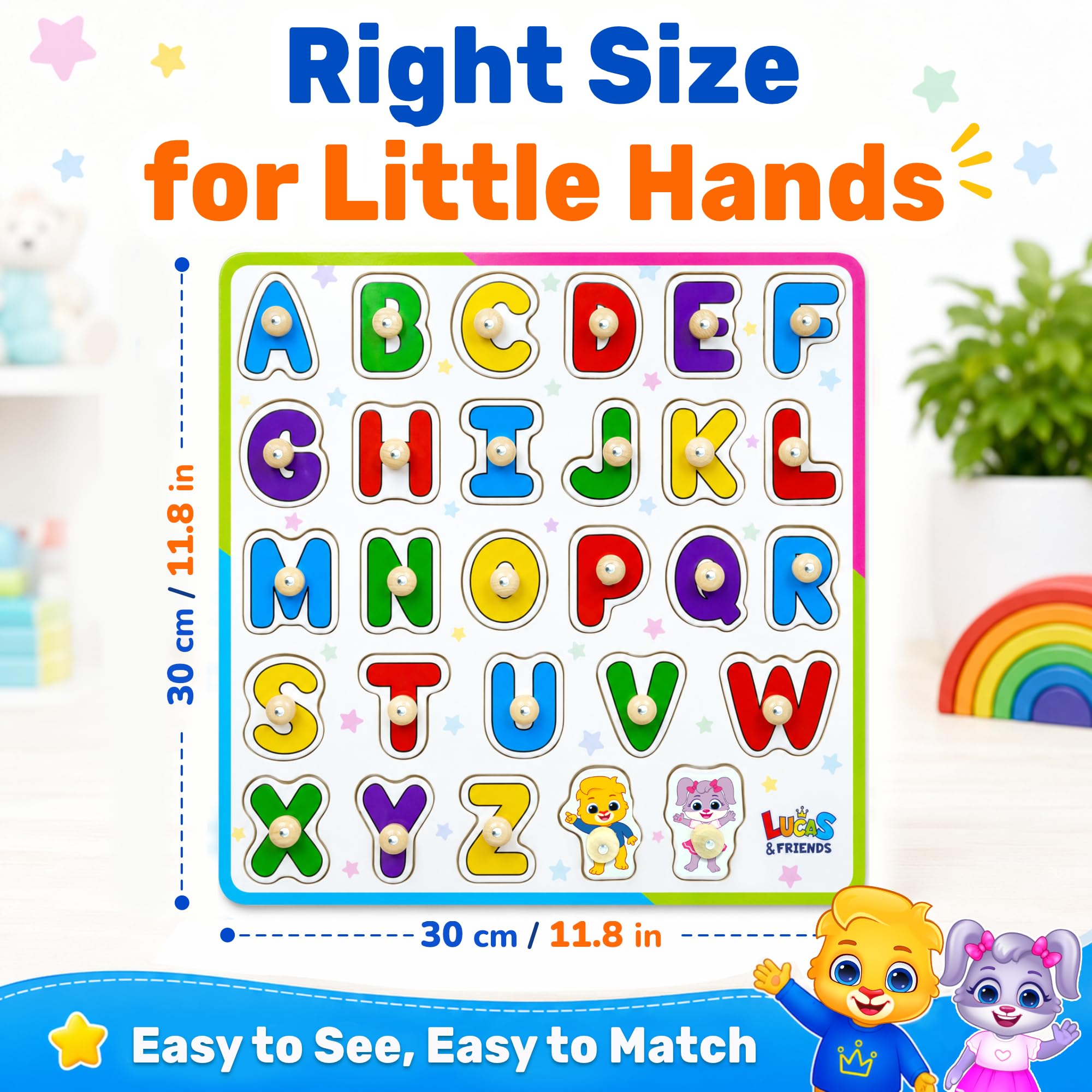 Amazon.com: Lucas & Friends Wooden ABC Peg Puzzle for Preschool