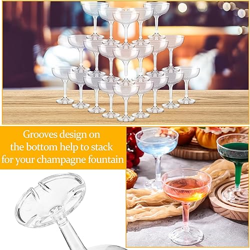Miniatura 4 de Dandat Paquete de 250 copas de champán Coupé a granel de 5 onzas, vasos de cóctel de plástico irrompibles, vasos de martini acrílicos irrompibles,