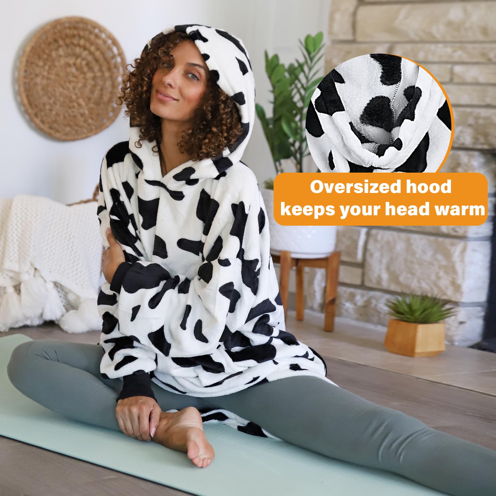Catalonia Classy Sudadera con Capucha Grande de Forro Polar para Mujeres y Hombres, cálida y portátil, con Capucha y Bolsillo Frontal, Estampado de Vaca