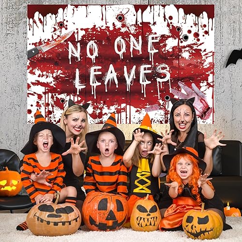 Miniatura 7 de Cartel de Halloween, decoraciones de Halloween sangrientas, 72 x 44 pulgadas, decoraciones de Halloween de nadie se va, telón de fondo de Halloween