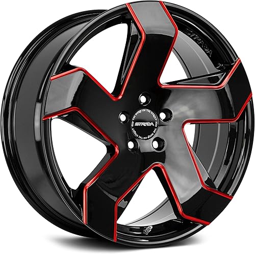 STRADA COLTELLO - Rueda personalizada, 24 x 10, desplazamiento 24, patrón de pernos 6x139.7, cubo de 3.429 in, negro brillante con borde fresado