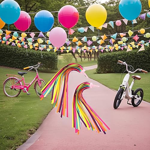 Miniatura 2 de Pssopp 1 par de serpentinas de bicicleta arcoíris para niños, empuñaduras de bicicleta, accesorios de bicicleta para niños (multicolor)