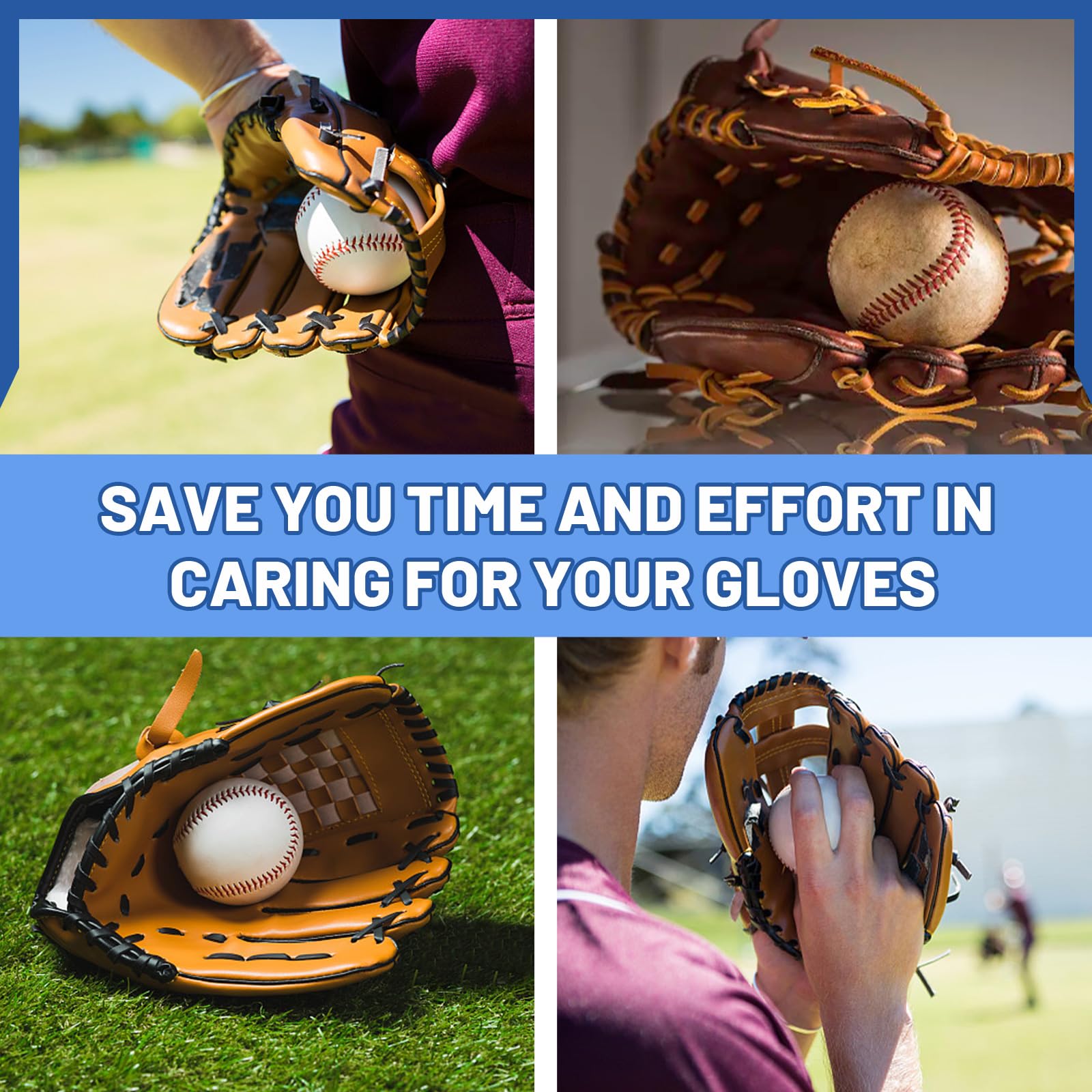 GLARKS Kit d'entretien de gants de baseball comprenant 2 lacets en cuir de 200 cm, 4 verrous de gants, 5 outils de laçage et 2 pinces pour gants de baseball, softball