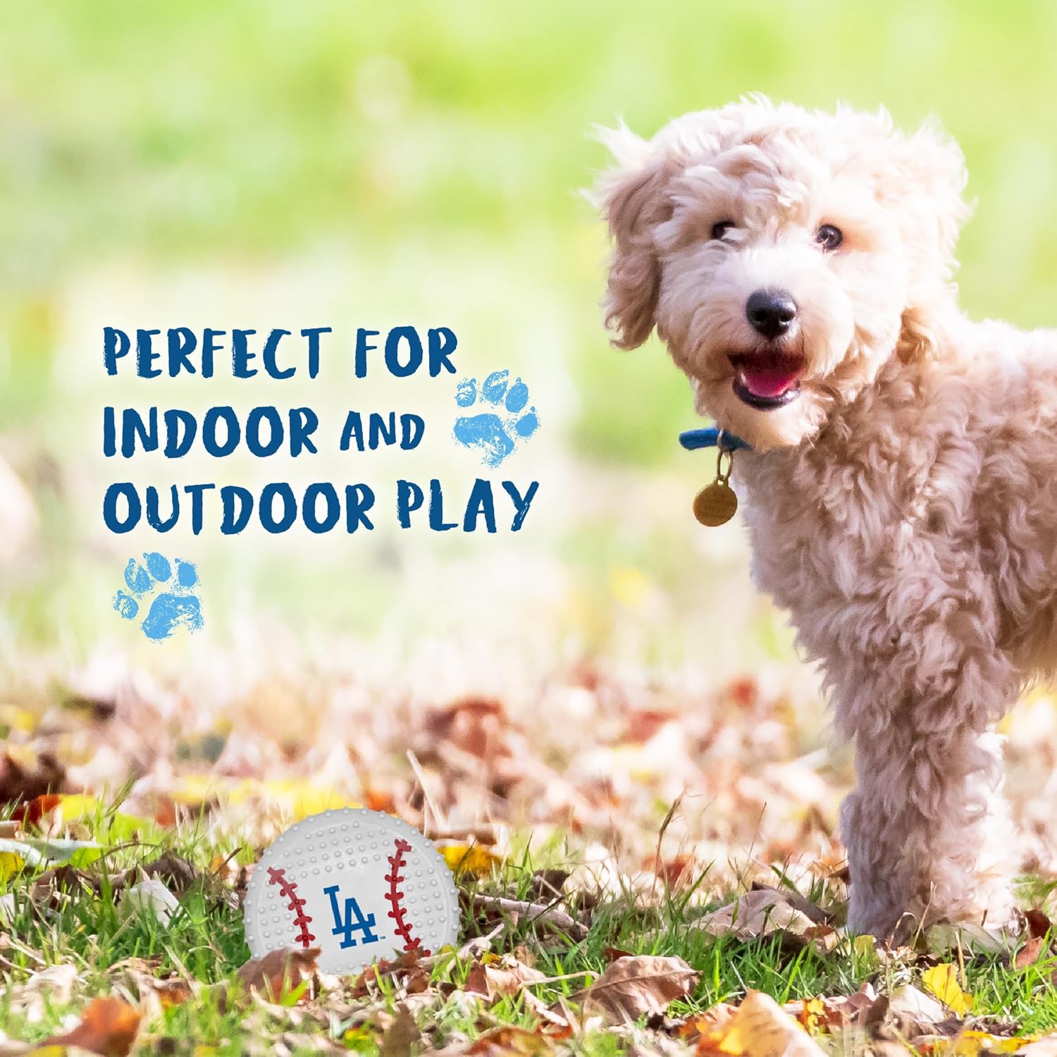 Pets First MLB LA Dodgers Hard-Nylon Bacon-Flavored Baseball Chew Toy, Indestructible Dog and Cat Chewy Toy, Tug, Fetch Toy, Sporty Fun Toy for Dogs
