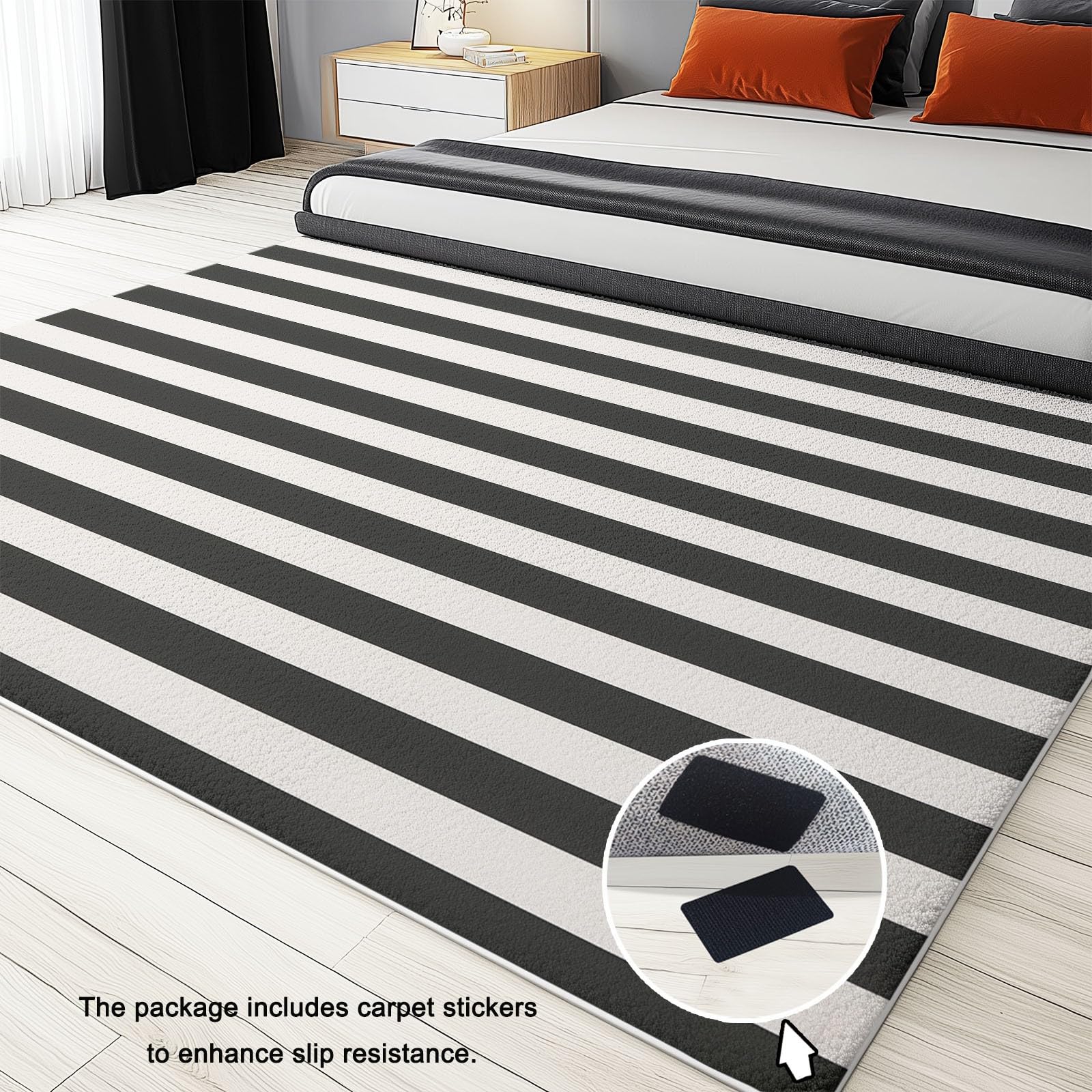 Tapis Lavable en Machine 140 x 200 cm Élégance Moderne Horizontale Et Rayée Tapis Poils Courts Anti-Poussière – Design Élégant et Antidérapant – Parfait pour Salon, Chambre et Couloir, Noir Et Blanc
