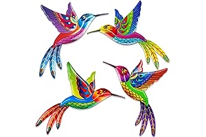 ULENDIS 4 Pack Metal Hummingbird Wall Decor: Vibrant 3D Outdoor Wall Art...