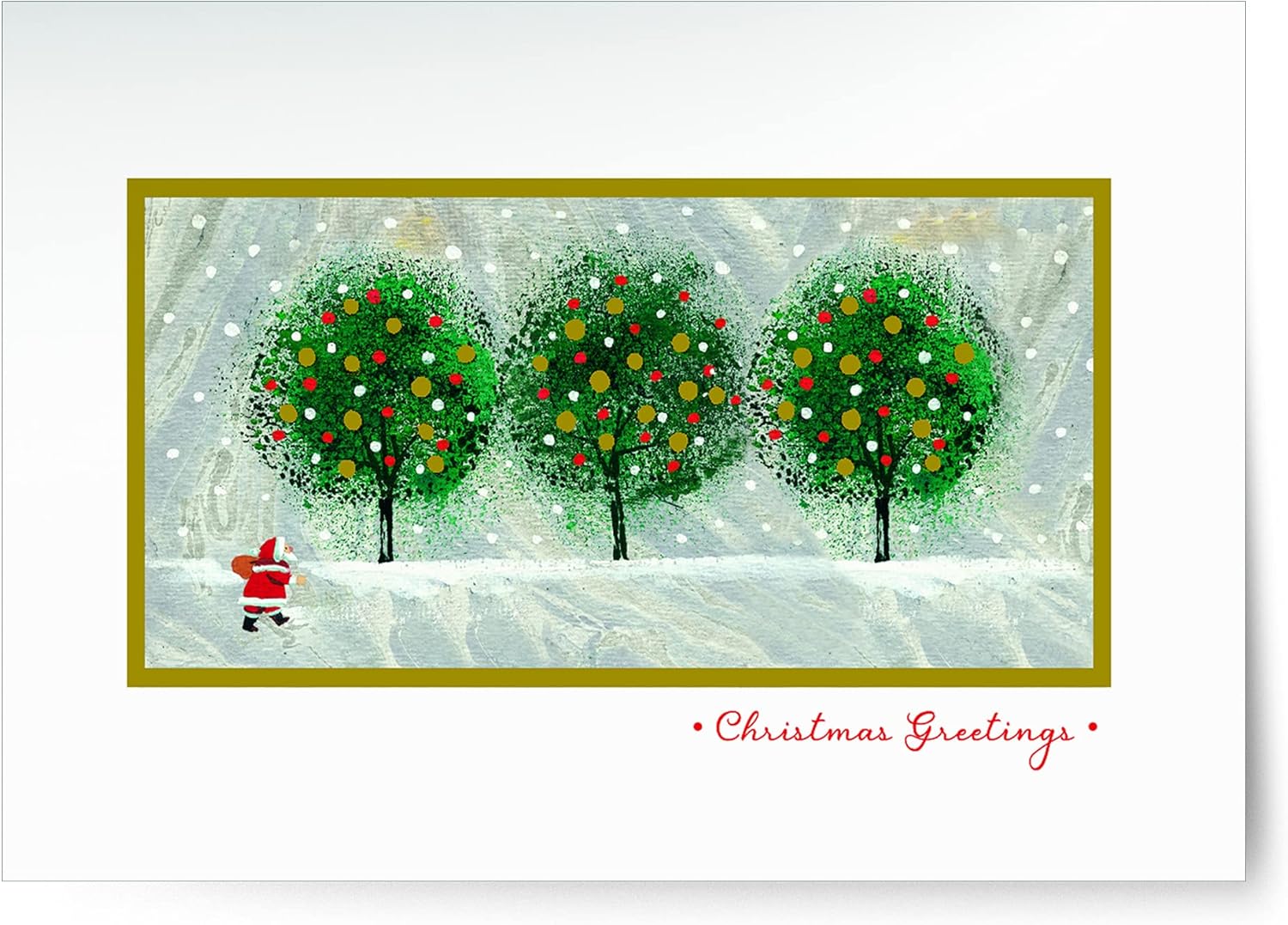 Designer greetings Boxed Christmas Cards, Christmas Greetings with Santa Claus and Decorated Trees (Box of 18 Foil Embossed Cards with White Envelopes), (125-00692-000)