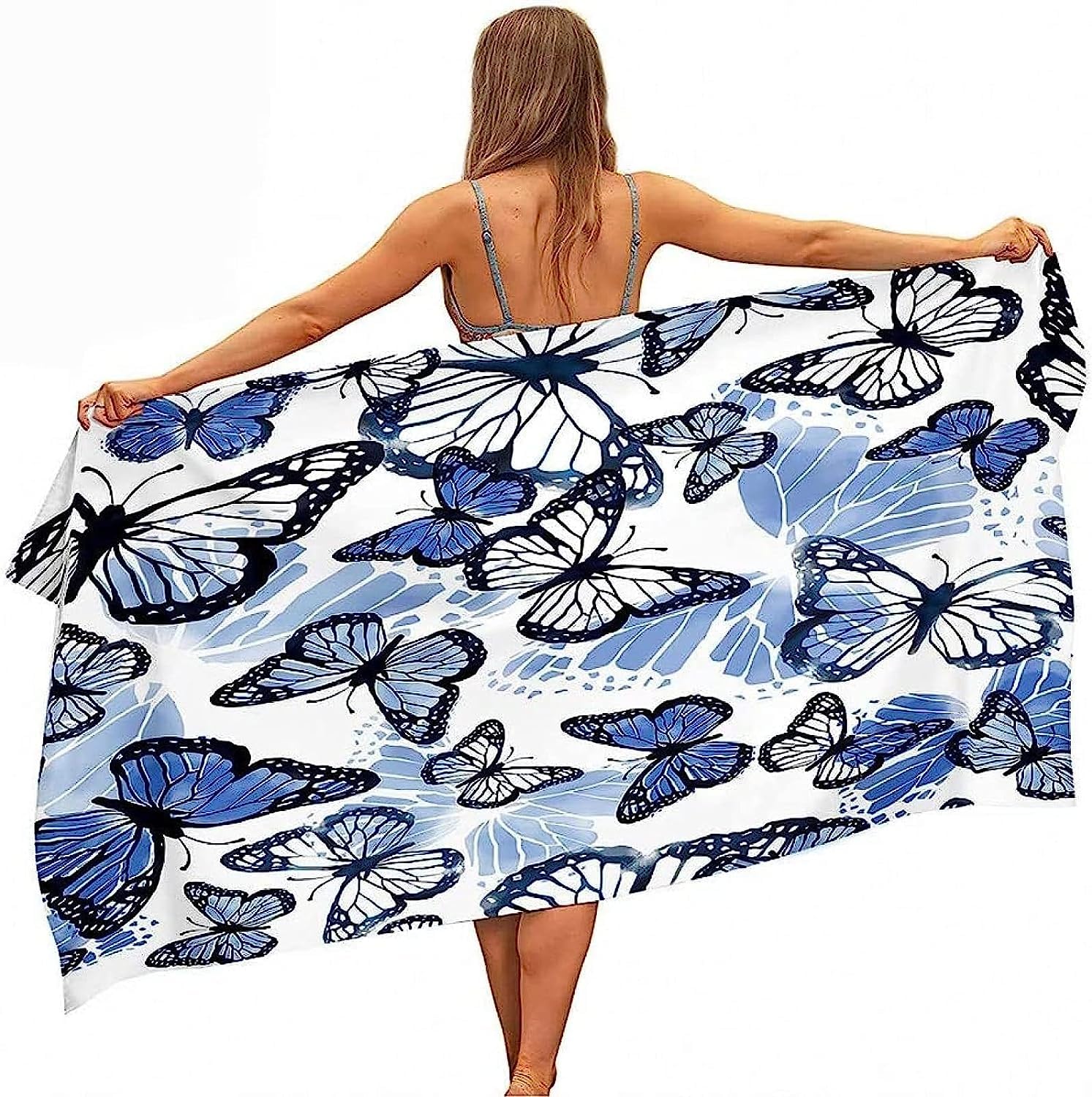 Rectangle Microfibre Beach Towel, Blue Beautiful Butterfly 90 X 180 Cm Print Lightweight Quick Dry Sand Free Compact Soft Super Absorbent Bath Towel Apply To Travel Yoga Sport Microfiber Sof-1O0X+L8V