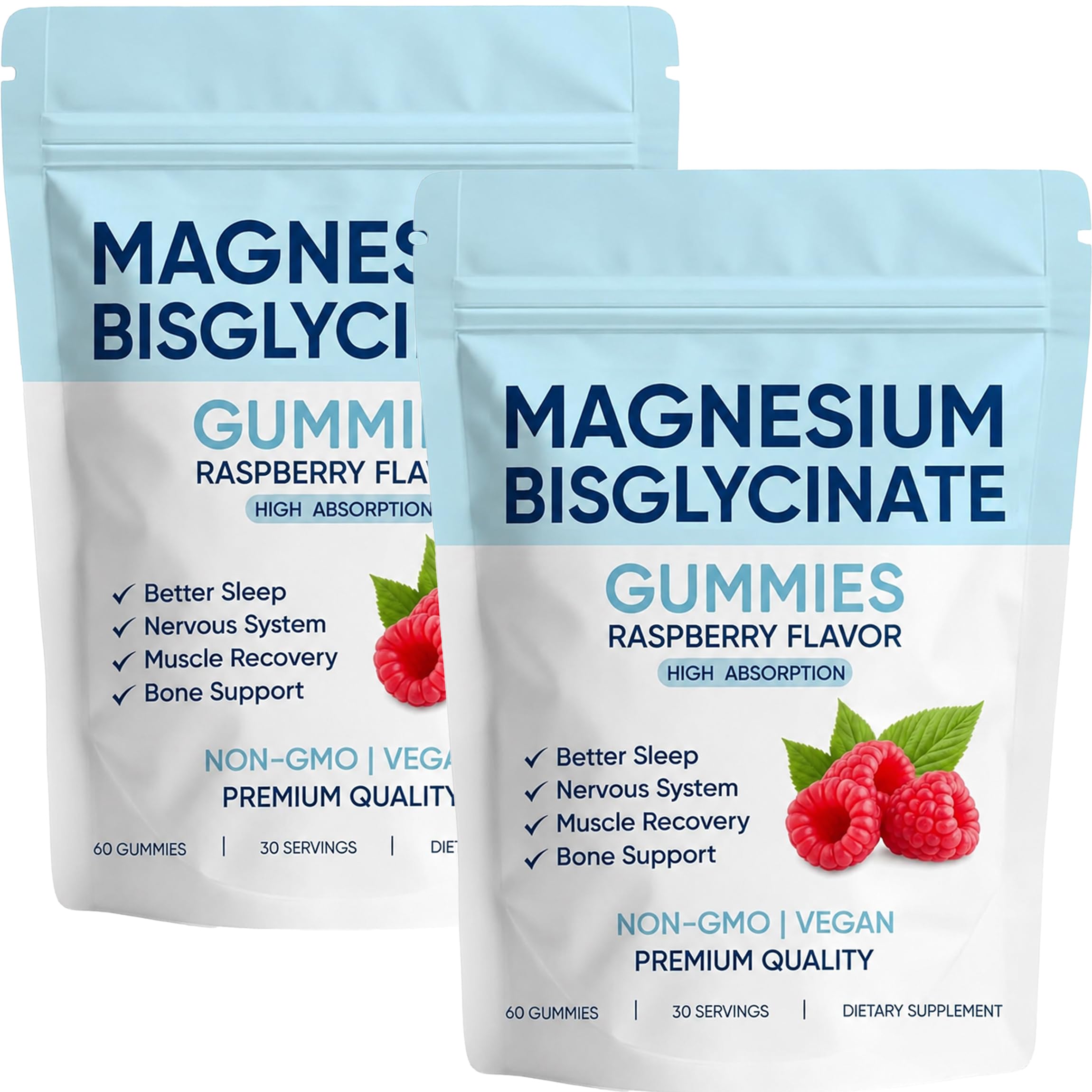 Magnesium Bisglycinate Gummies, with 400mg Magnesium Bisglycinate Chelate, Sea Salt, Raspberry Fruit Powder, Vegan, 60 Gummies
