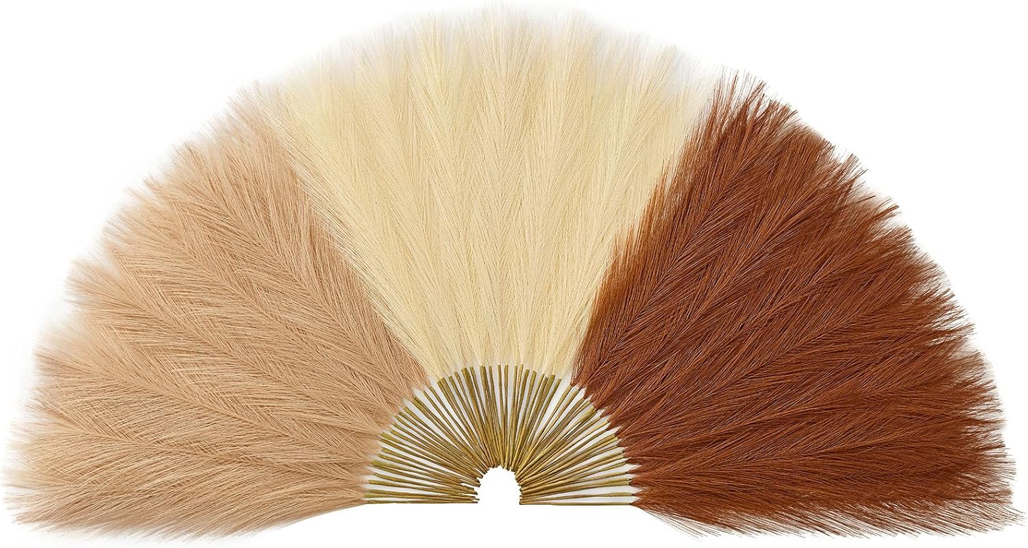 Serwalin 60pcs Orange Pampas Grass Decor, 17.7Inch Fall Artificial Pampas Grass, Faux Pampas Flower Arrangement for Home Decor Wedding Party Centerpieces Decoration Vase Filler I Fall Sunset