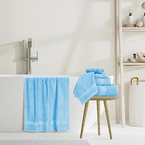 Miniatura 5 de GLAMBURG - Juego de 8 toallas 100% algodón puro, incluye 2 toallas extragrandes de 27 x 54 pulgadas, 2 toallas de mano de 16 x 28 pulgadas y 4