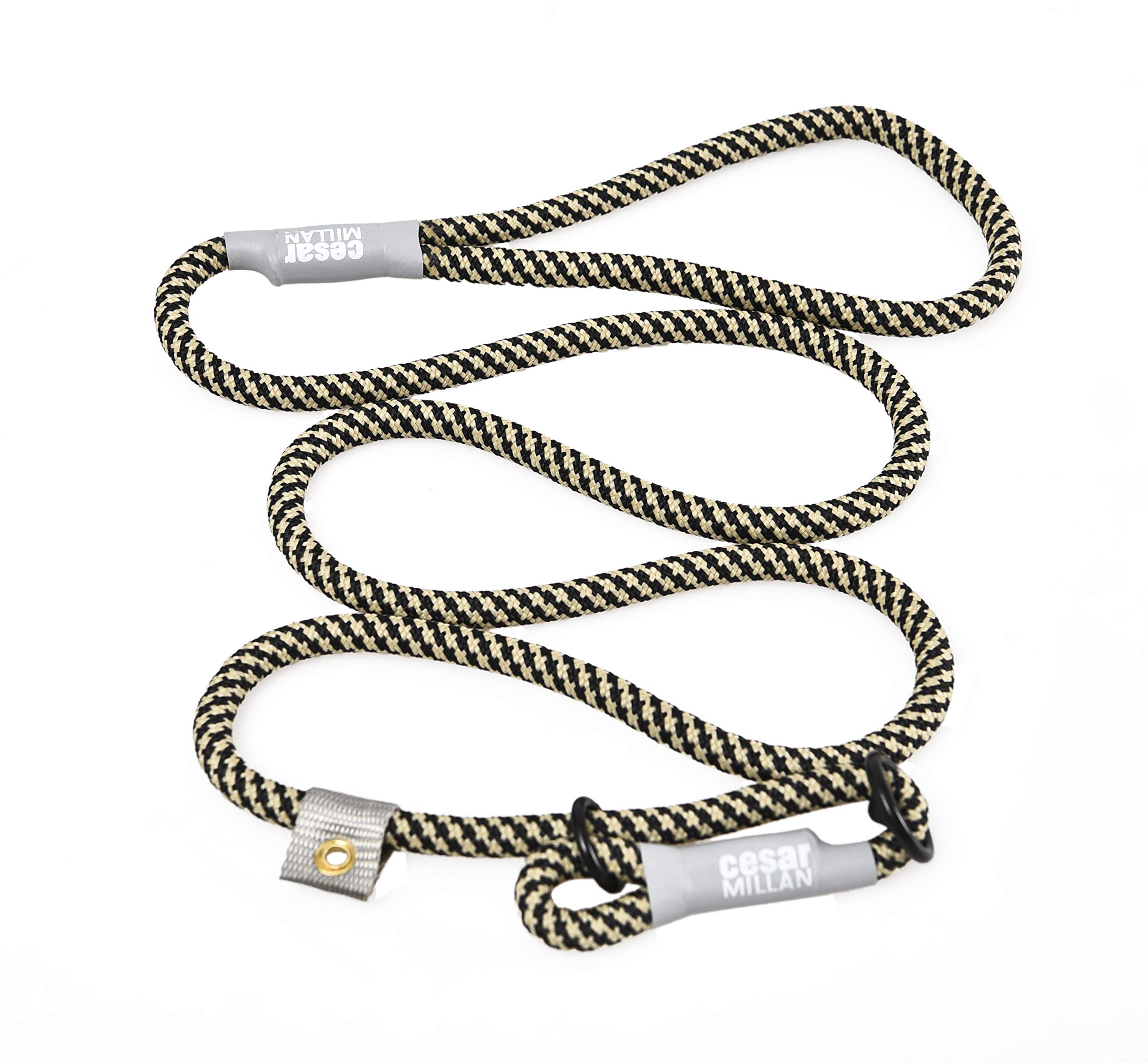 Cesar Millan Slip Lead Leash™ - Laisse de Dressage à Collier Coulissant pour Un Meilleur contrôle et la possibilité de Faire des Corrections Rapides et Douces (Régulier, Nior/Tan)